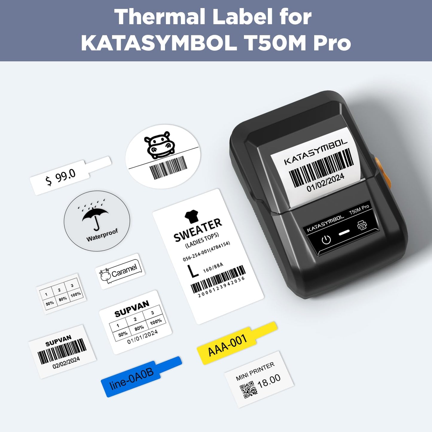 SUPVAN T50M Series Label Maker Tape, 8 Rolls 1.96'' × 3.14'' (50mm × 80mm) 100 Labels/Roll Genuine Laminated Thermal Label Tape, Waterproof Oilproof Highly Adhesive Auto Detect Labels, Black on White