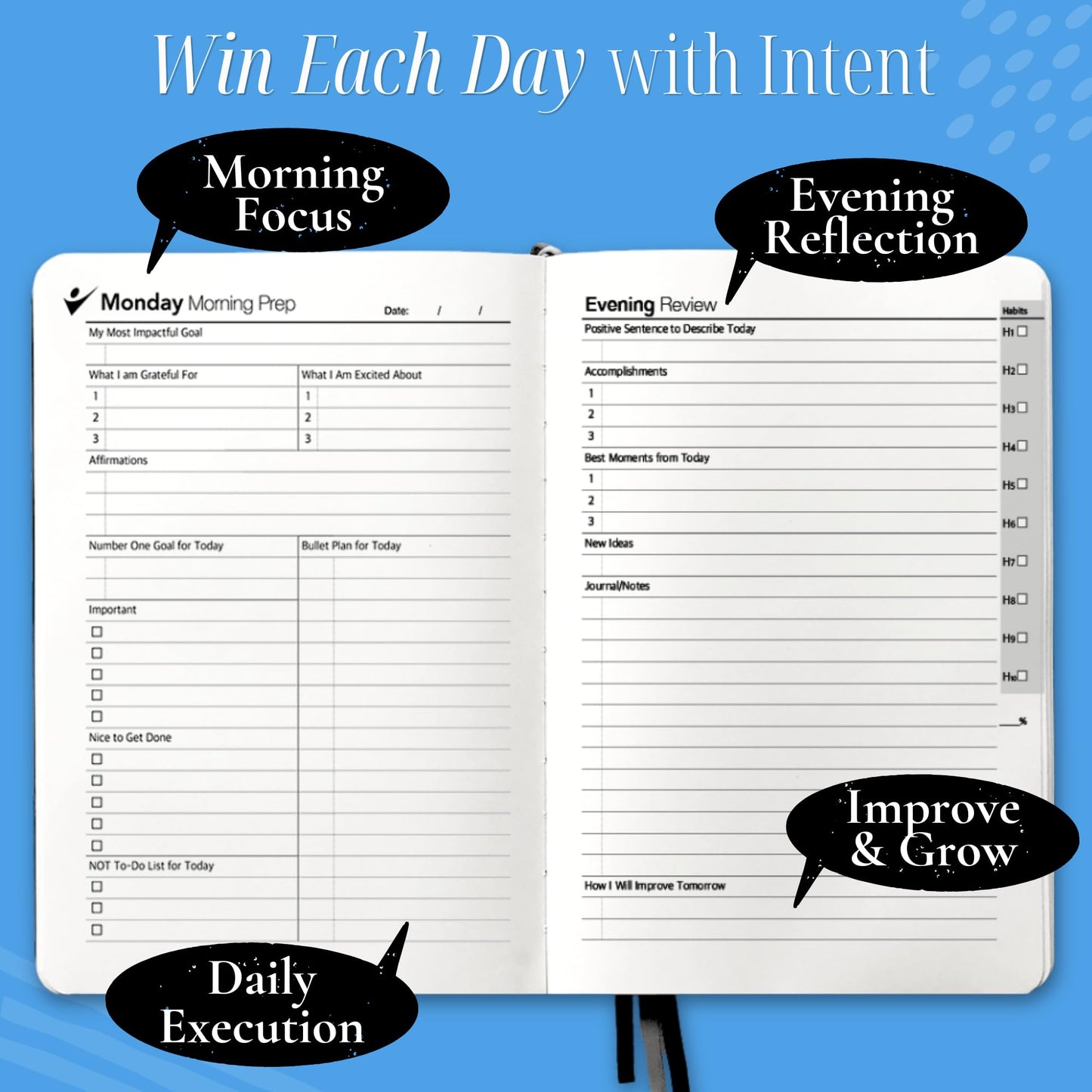 Goal Crazy Undated Planner – 90 Day Guided Journal & Productivity Organizer, A5 Daily & Weekly Planner with Goal Setting, Habit Tracker, To Do List, Academic & Work Calendar, Leather Hardcover - Black