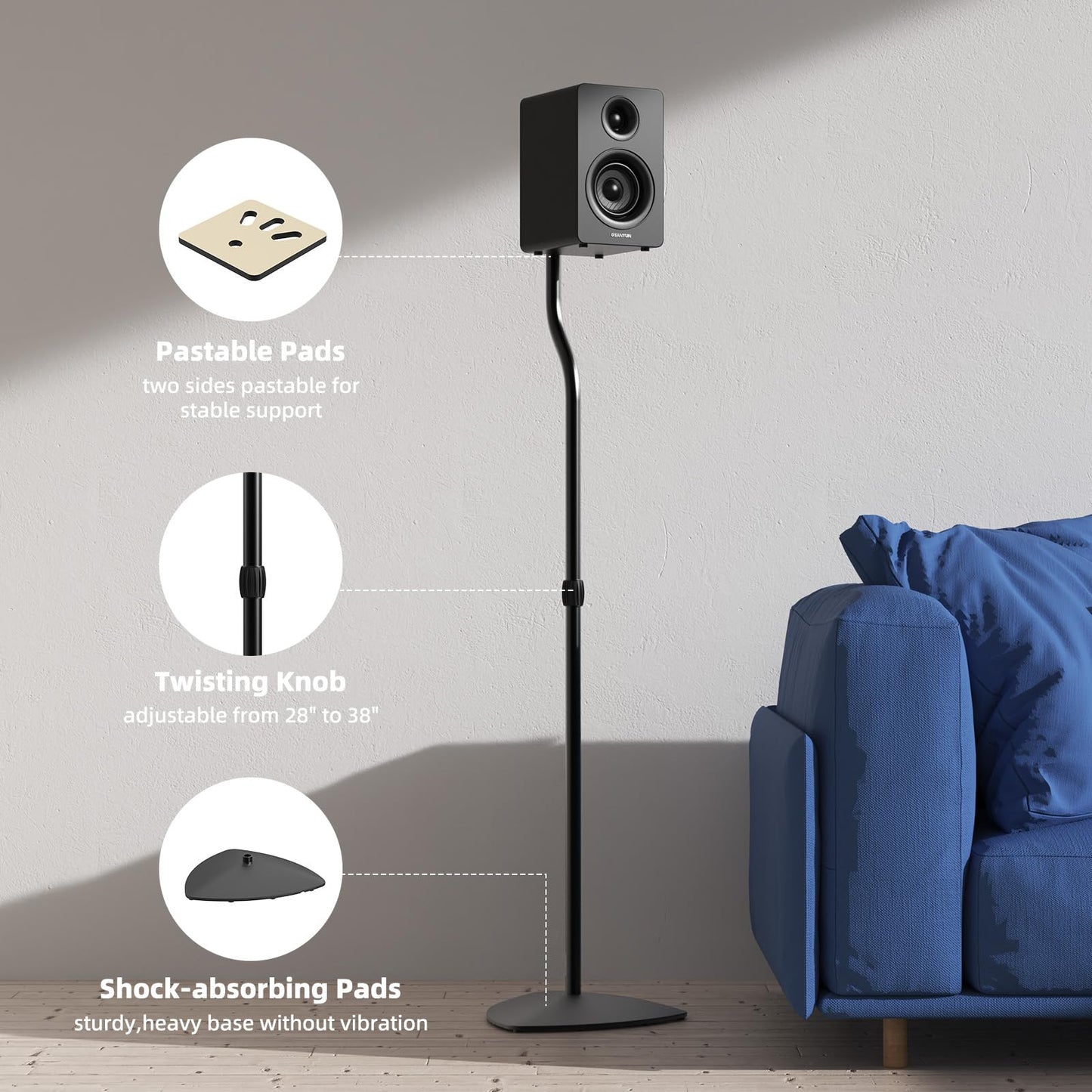 Anautin Universal Speaker Stands Pair, Satellite & Bookshelf Speaker Stands-28-38in Adjustable, Surround Sound Speaker Stand for Home Theater, Compatible to Sony/Bose/JBL/Sonos/Klipsch/Edifier/Polk
