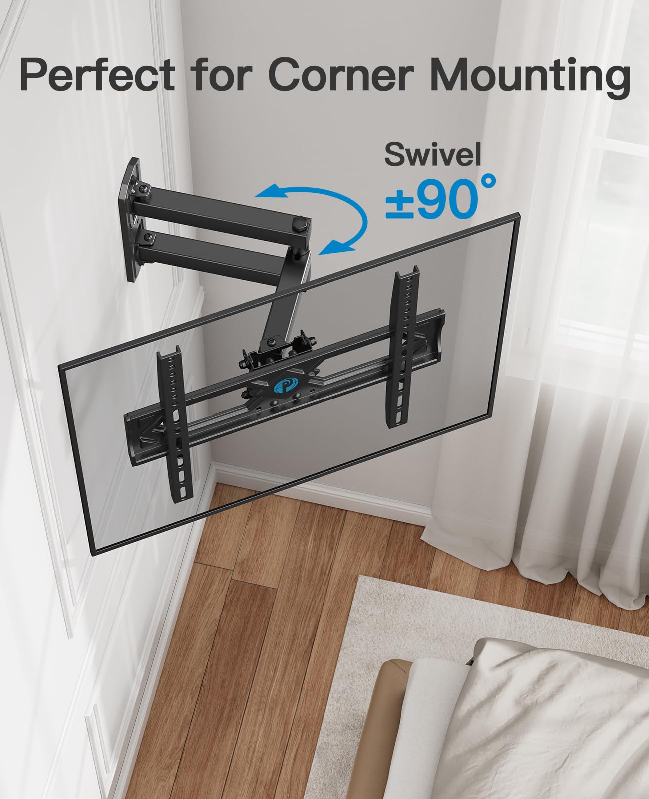 Pipishell Full Motion TV Wall Mount for 26-60 Inch Flat Curved TVs, Heavy Duty Single Articulating Arms TV Bracket Up to VESA 400x400mm and 77lbs, Support Swivel, Tilt, Level Adjustment