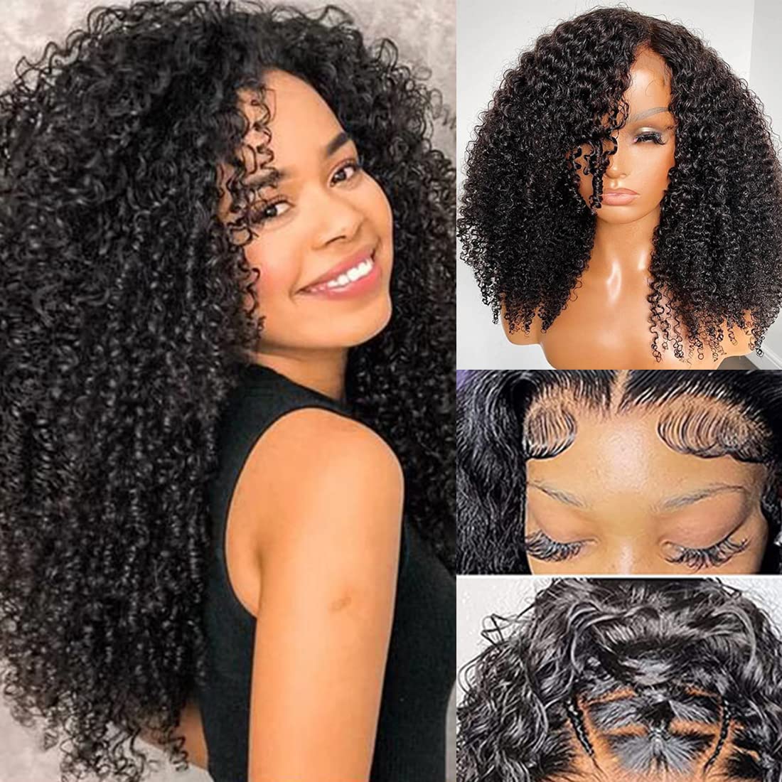 Ladoux Kinky Curly Lace Front Wigs 13x6 HD Lace Front Kinky Curly Wig for Women 180% Density Pre Plucked With Baby Hair Afro Kinky Curly Human Hair Wigs 20Inch Kinky Curly HD Lace Front Human Hair wig