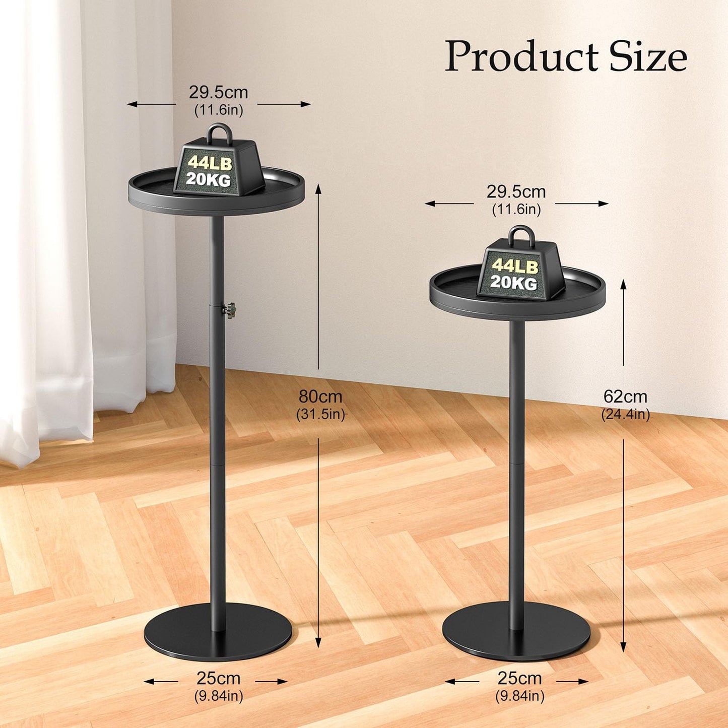 cozynest home Height Adjustable Drink Table, Small Round Side Table, Weighted Martini Pedestal Tables for Small Spaces, Living Room, Bedroom, Sofa Couch, Office, Black