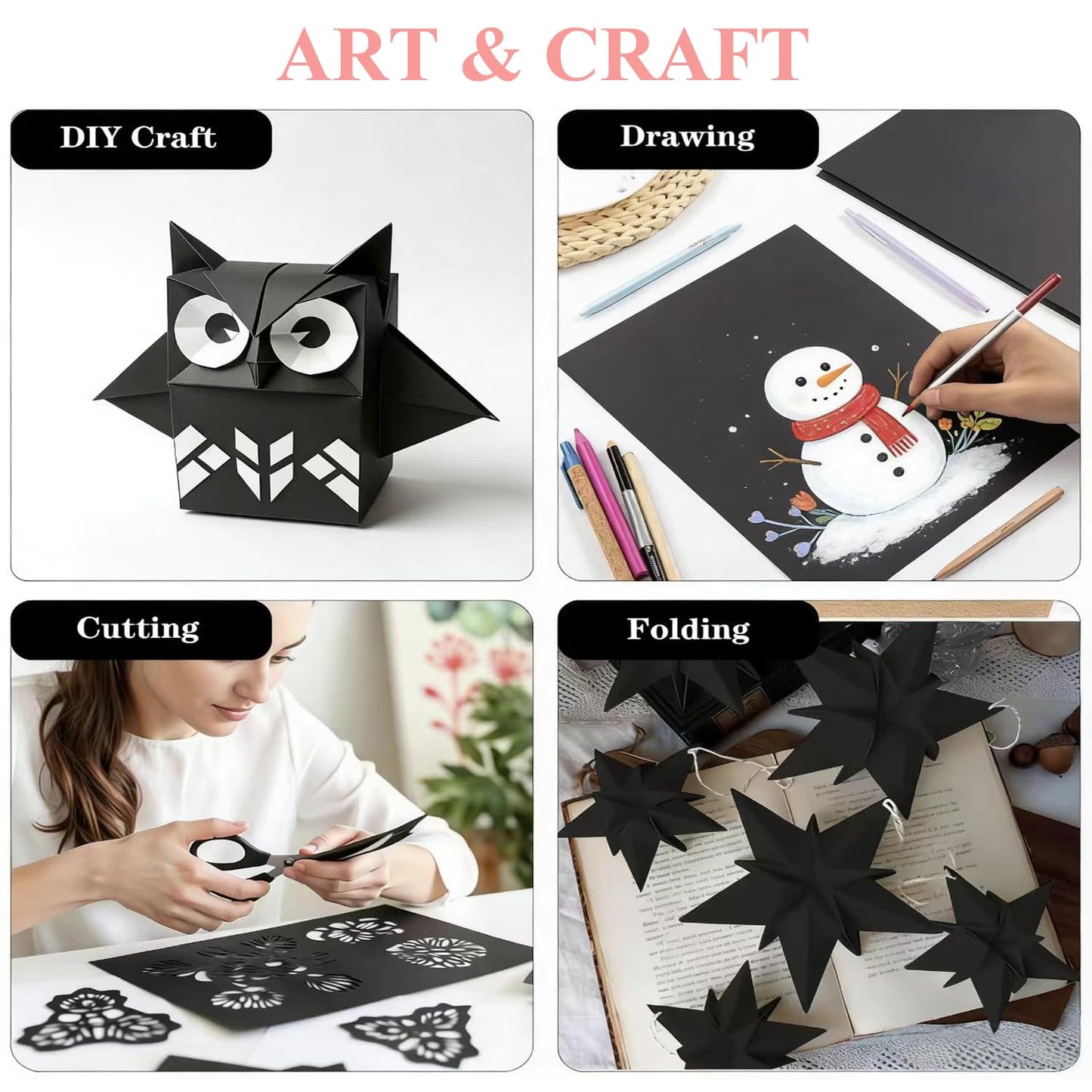 300 Sheets Arts Craft Paper for Drawing 18” x 24” Black Construction Paper for Art Project Supplies, Standard Weight