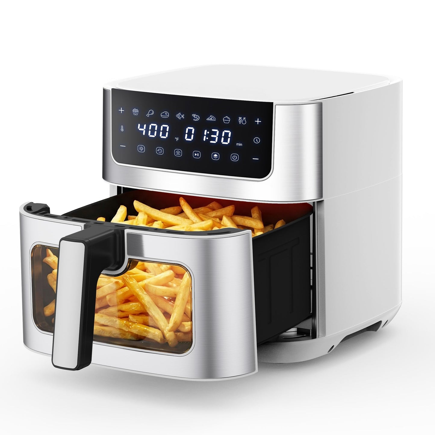NEWBULIG Air Fryer 6.34QT Airfryer with Visible Window Stainless Steel