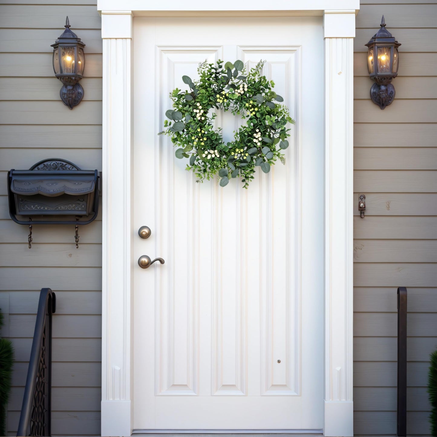 MDSTBN 26 Inch Eucalyptus Wreath Spring Summer Wreaths for Front Door, Artificial Large All Seasons Wreaths with for Farmhouse Porch Wall Living Room Home Wedding Decor