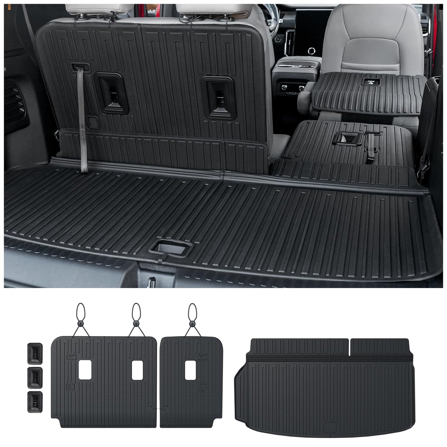 JOULARISE Cargo Mat Backrest Mats for 2024 2025 2026 GMC Acadia 7 Seats Car Accessories, All-Weather TPE Protector Cargo Liner Trunk Mat Seat Back Covers