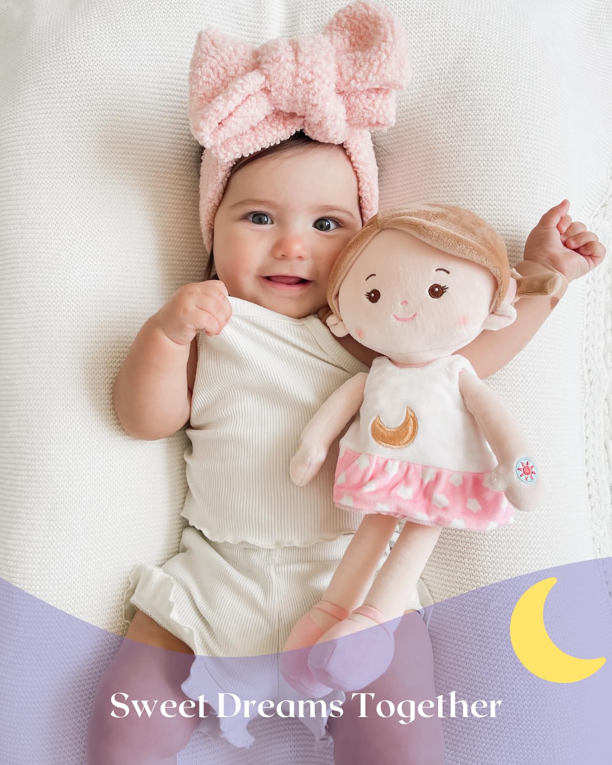 LeyaDoll Soft Baby Doll for 1 Year Old Toddler Girls - My First Interactive Talking Doll with 5 Emotional Sounds, Lullaby Music & Reversible Dress for Sleep Routine, Birthday Gift