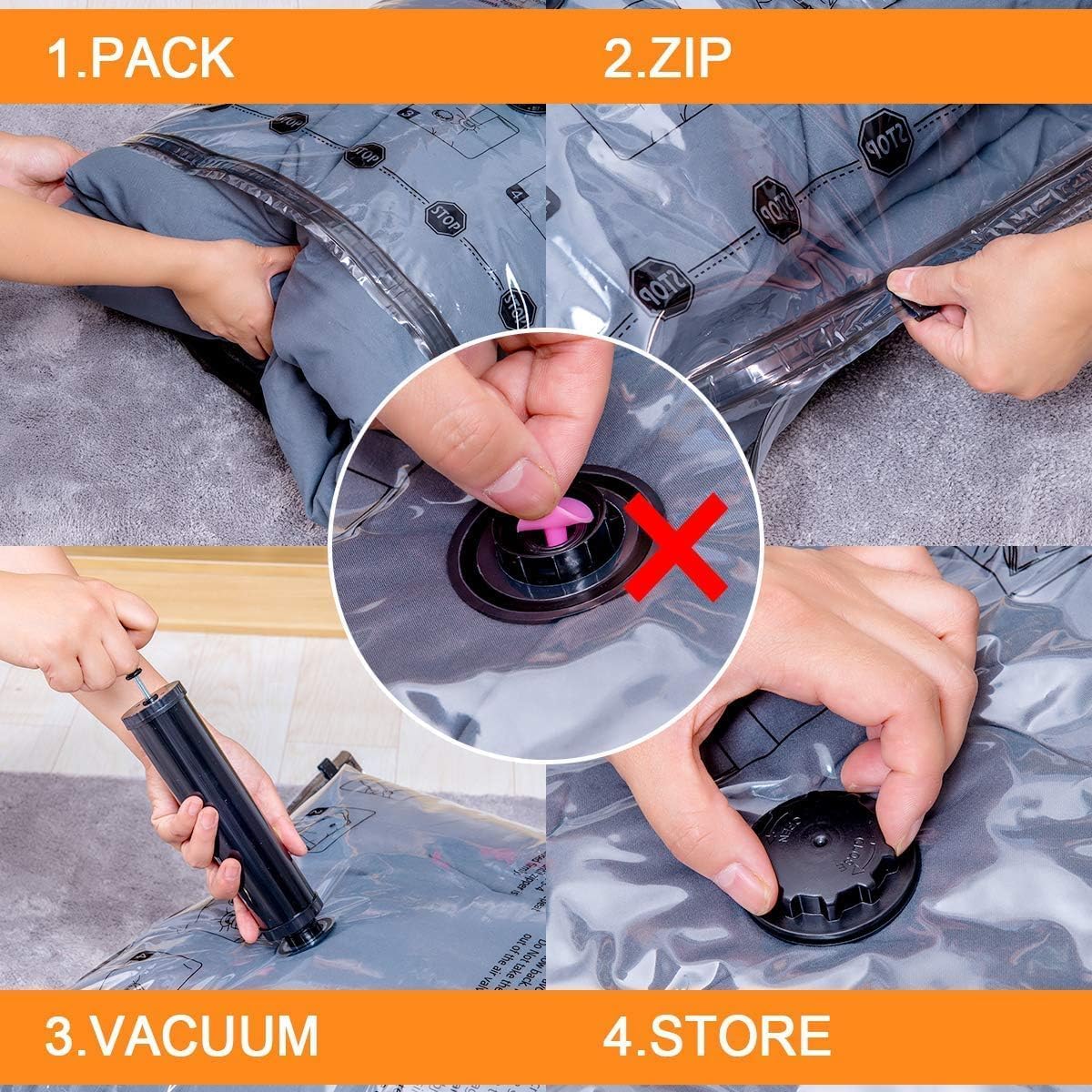 36 Pack Vacuum Seal Bags For Clothing,(6 Jumbo, 6 Large, 6 Medium, 6 Small, 6 Travel roll up bags,6 small Travel roll up bags) Space Saver Bag for Clothes, Blanket, Duvets, Pillows, Comforters