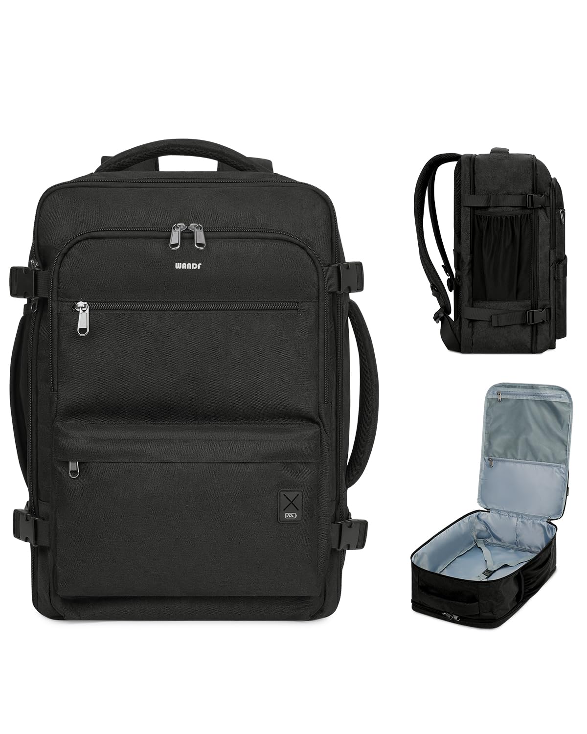 WANDF Travel Backpack For Spirit Airlines Personal Item Bag 18x14x8 with Wet Pocket, 17 Inch Laptop Backpack for Men Women（Black）