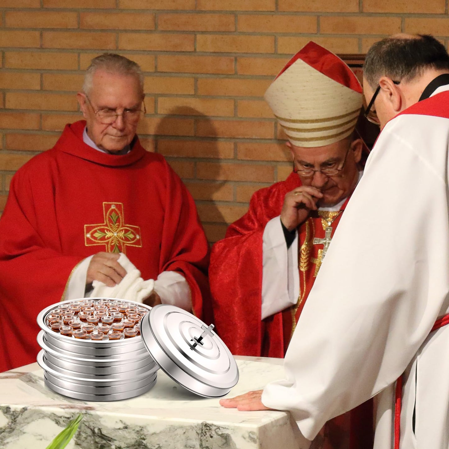 Jingmore Holy Communion Tray for Churches with Lid Communion Set Stainless Steel Cup Tray with Cover Church Supplies Not Cups Included(Silver Color)