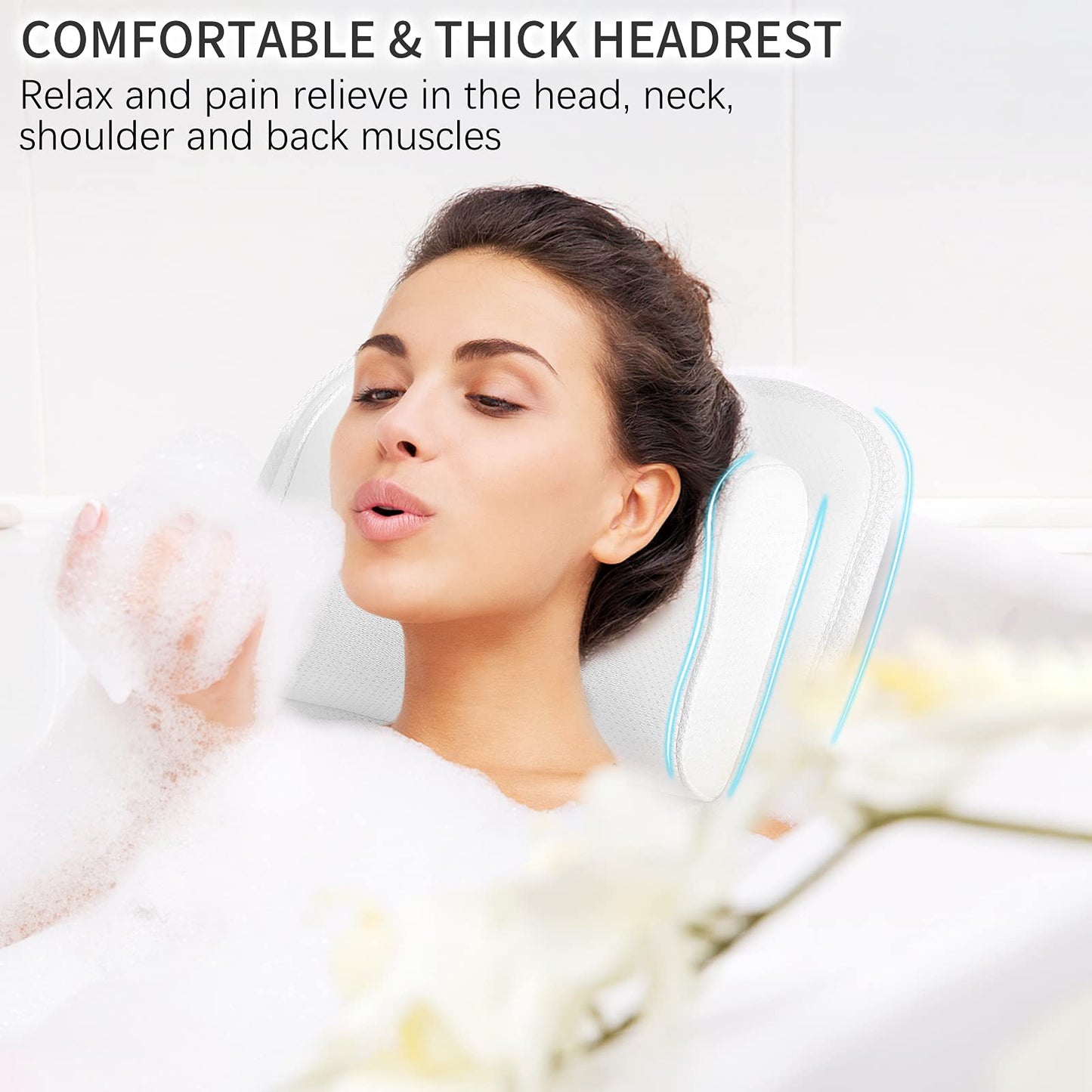 Full Body Bath Pillow for Bathtub, Non-Slip Bath Pillows for Tub, Spa Bathtub Pillow Cushion for Headrest Neck Shoulder and Back Rest Support，Relaxation Spa Accessories-50 x 15" (White)