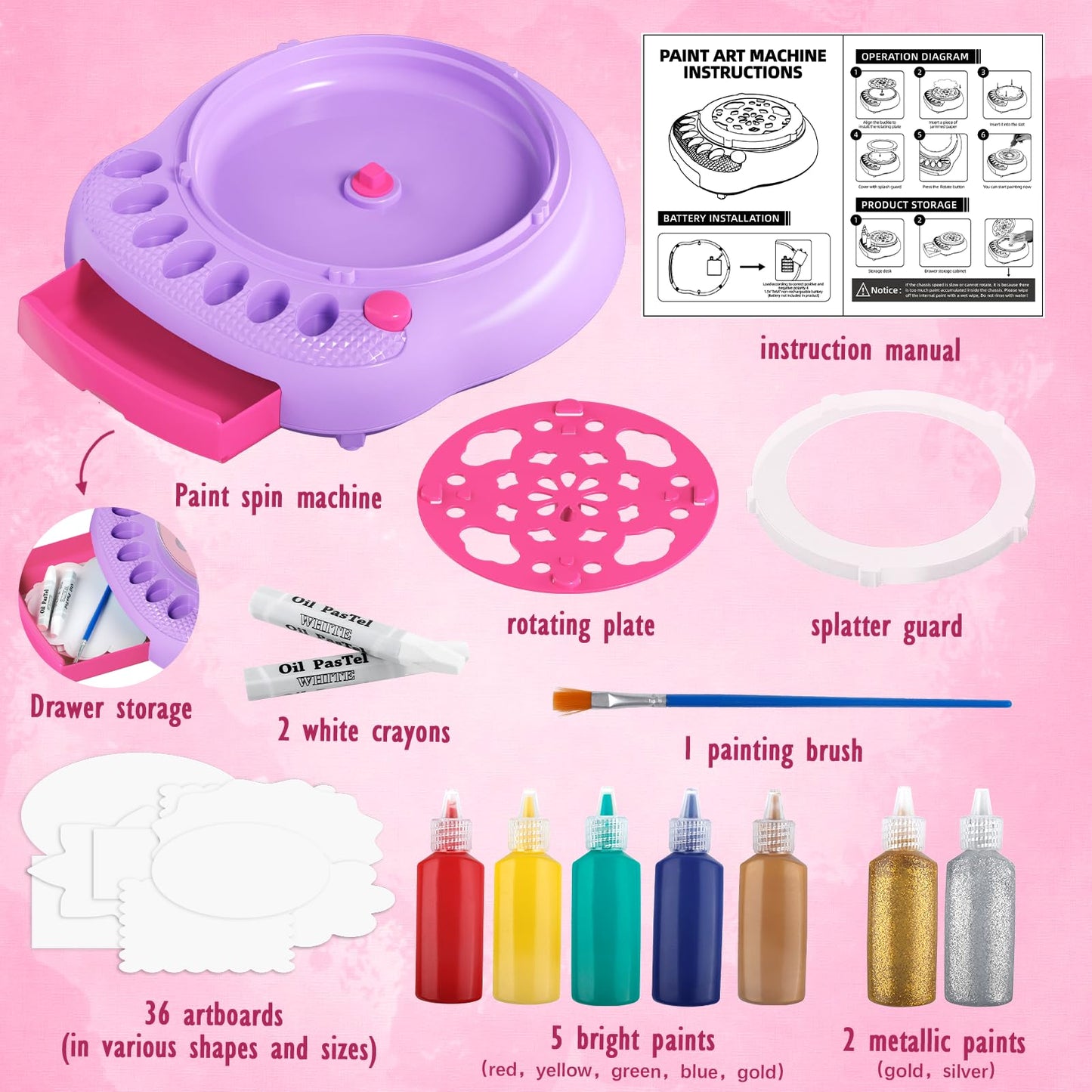 Arts and Crafts for Kids Ages 4-8,Paint Spin Art Machine Kit,Art Craft Set for 6-9 Year Old,Cool Painting Spinner Toys Kits Set,Art Supplies Birthday Gifts for Boy Girl Ages 6 7 8 9 10 11 12 (Purple)