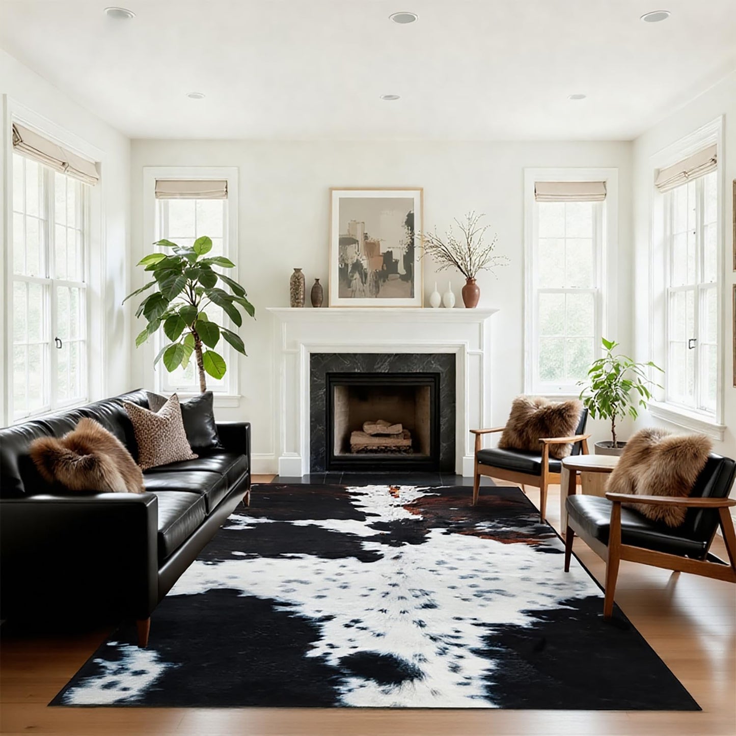 MUGINYU Western Cowhide Area Rug 5x7 for Bathroom Home Decor,Brown Cow Print Rug,Farmhouse Cowboy Animal Fur Rug Non Slip Washable (Brown Cow)