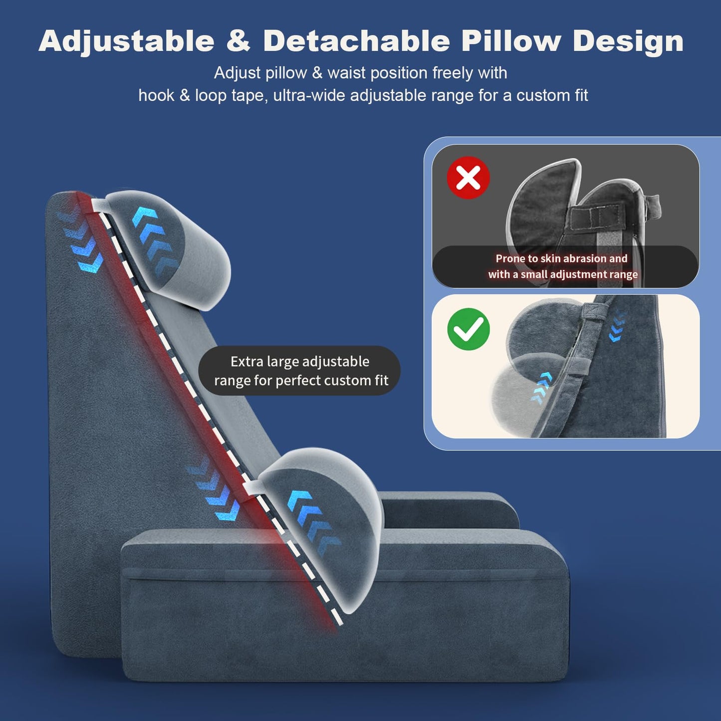 Reading Pillow, Back Pillow for Bed with Adjustable Headrest & Independent Lumbar Support, Detachable Armrest Sit Up Pillow for Bed, Dual Side Storage Pockets for Reading Gaming Nurs Sofa (Basic)
