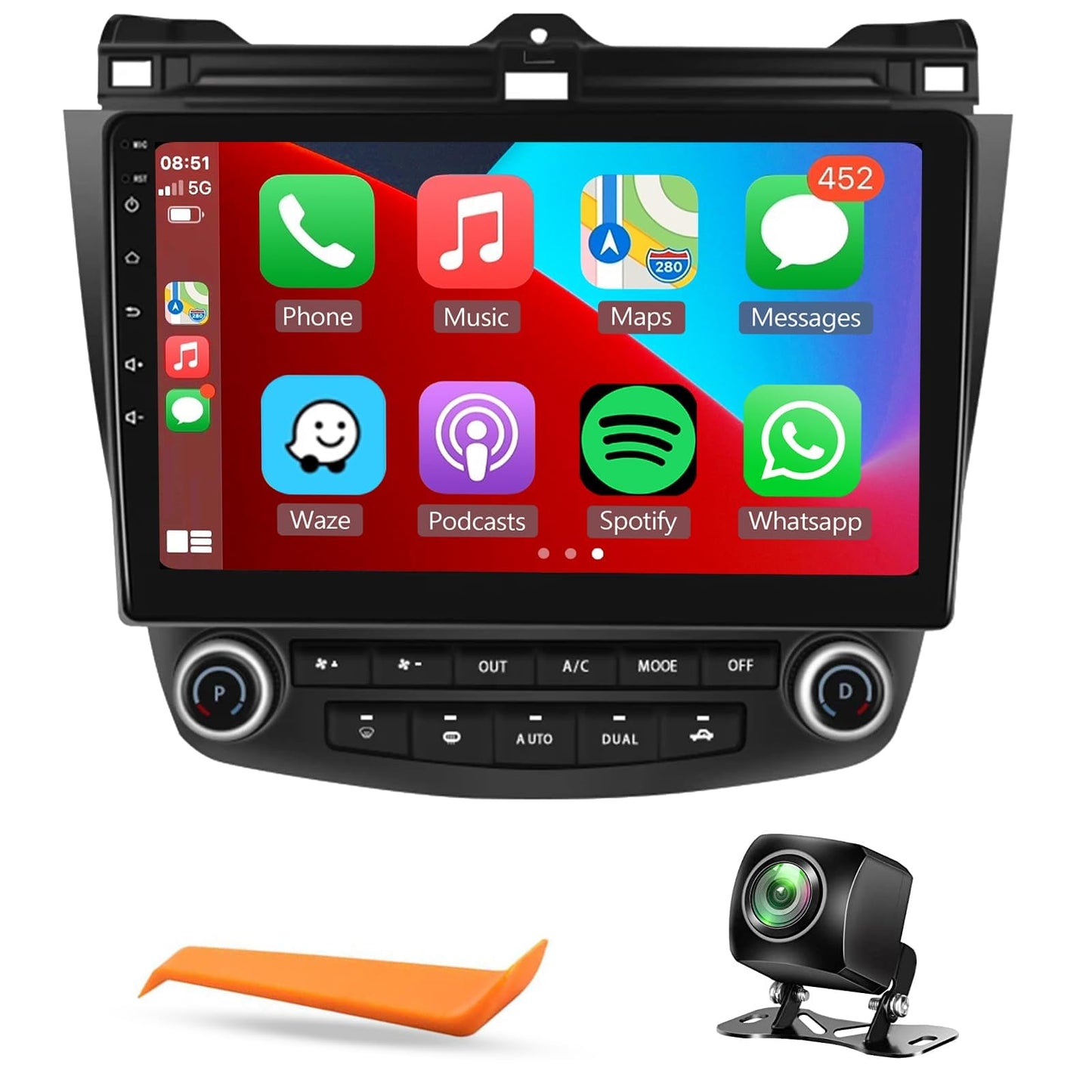 for Honda Accord 7th 2003 2004 2005 2006 2007 Android Car Stereo with Wireless Carplay/Android Auto 10.1" Touchscreen Autoradio Support WiFi GPS Navigation Backup Camera SWC FM/RDS Radio 2G+32G