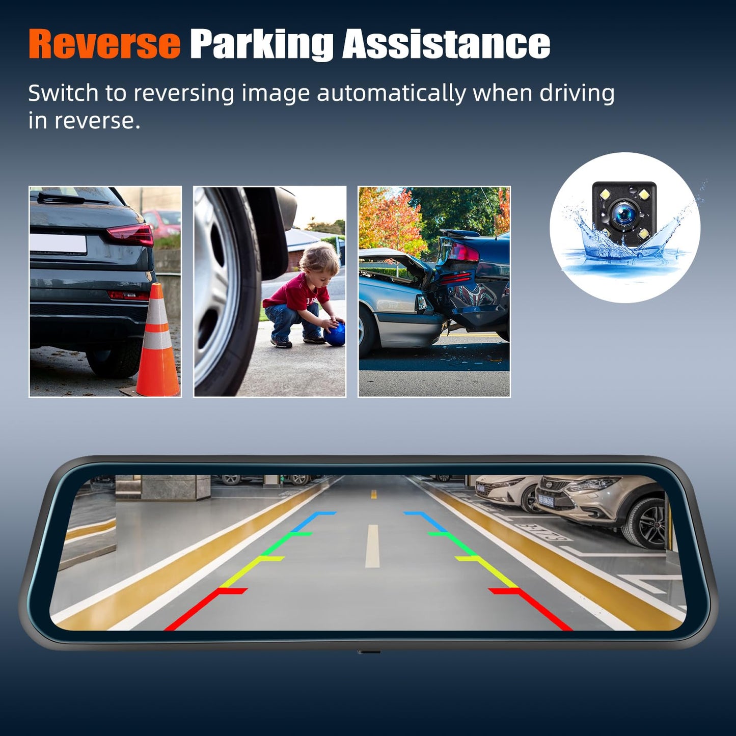 9.66" Mirror Dash Cam,1080P Touchscreen Rear View Mirror Front and Rear View Dual Cameras,Super Night Vision,G-Sensor,Loop Recording,Parking Assistance,24H Parking Monitor,HD Waterproof Backup Camera