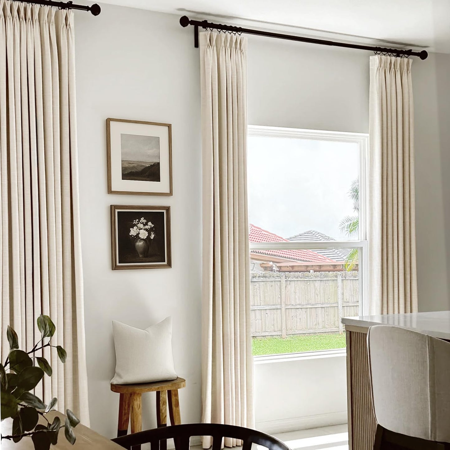 100% Blackout Shield Linen Pinch Pleated Curtains, Blackout Curtains 96 Inch Long 2 Panel Set, Pleated Drapes with Hooks for Bedroom & Living Room, 40" W x 96" L, Cream