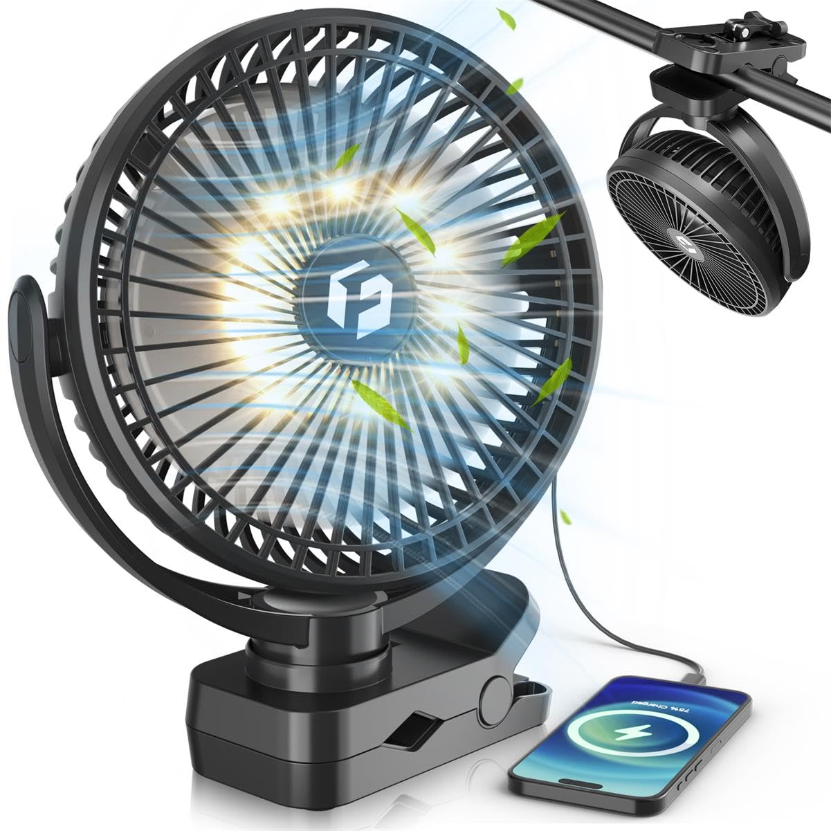 AVAVO 40000mAh Clip on Fan for Golf Cart, 150H Working Time Portable Rechargeable Fans with LED Timers - 8-Inch Battery Powered Fan for Travel Indoor Desk Tent, Golf Accessories Gifts for Men Dad Him