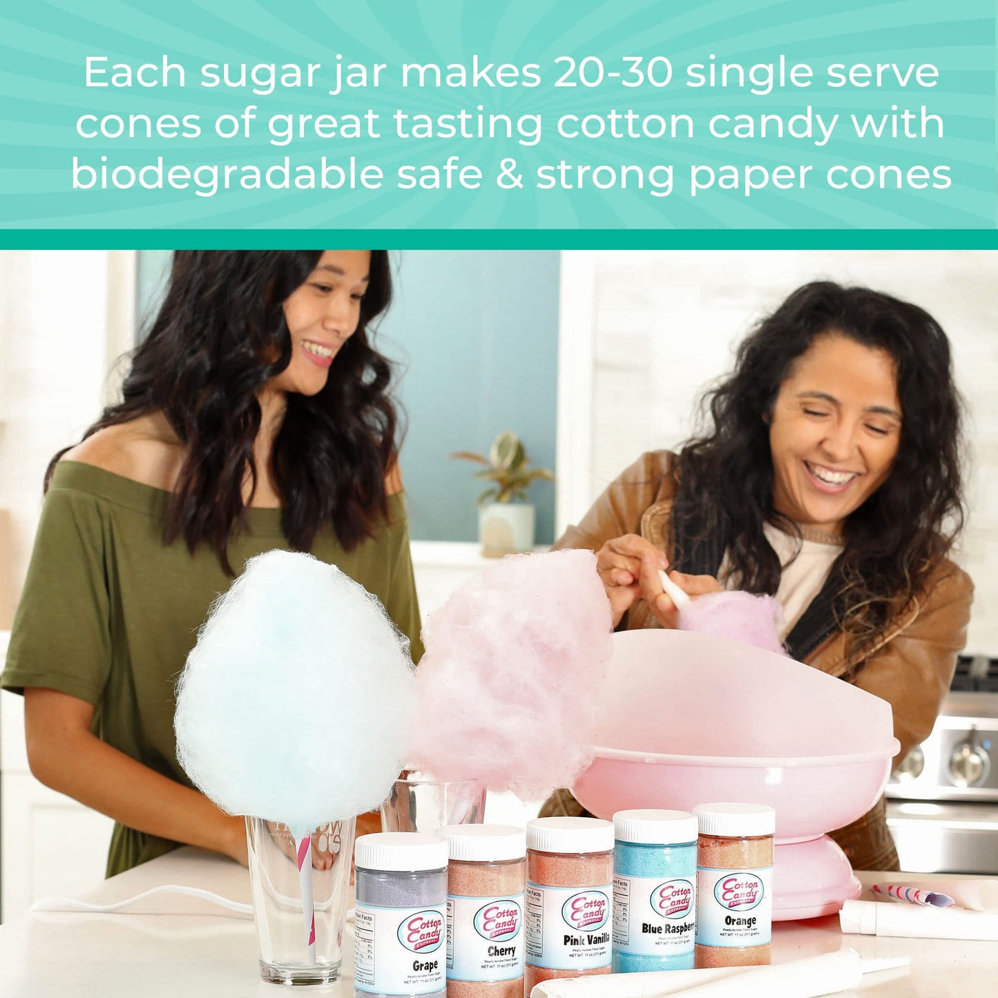 Cotton Candy Express BB1000-S Cotton Candy Machine, with 3-11oz. Jars of Cherry, Grape, Blue Raspberry Floss Sugar & 50 Paper Cones. Easy to Use and Clean. Nostalgia and Fun for Kids and Adults