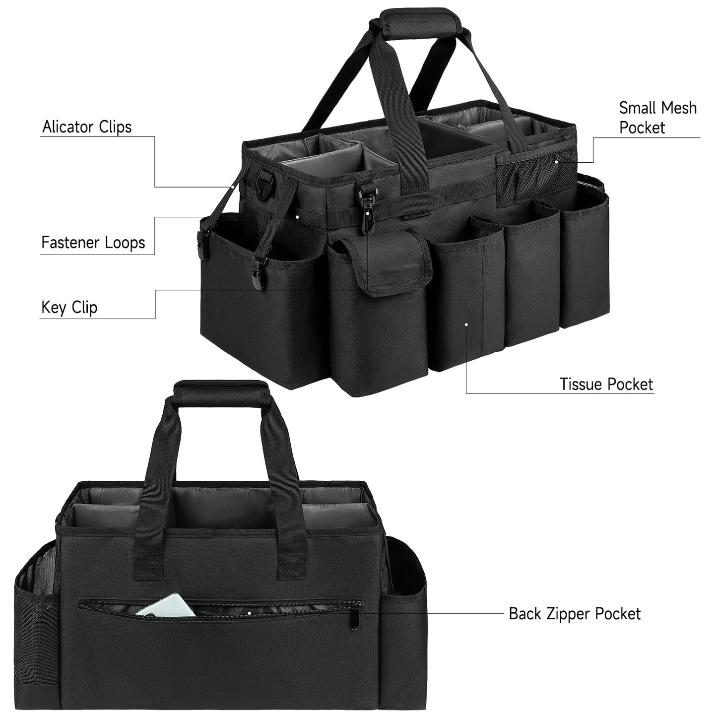 ZIOZERTT Cleaning Caddy Bag,Extra Large Cleaning Supplies Organizer with Handle for Housekeepers,Black