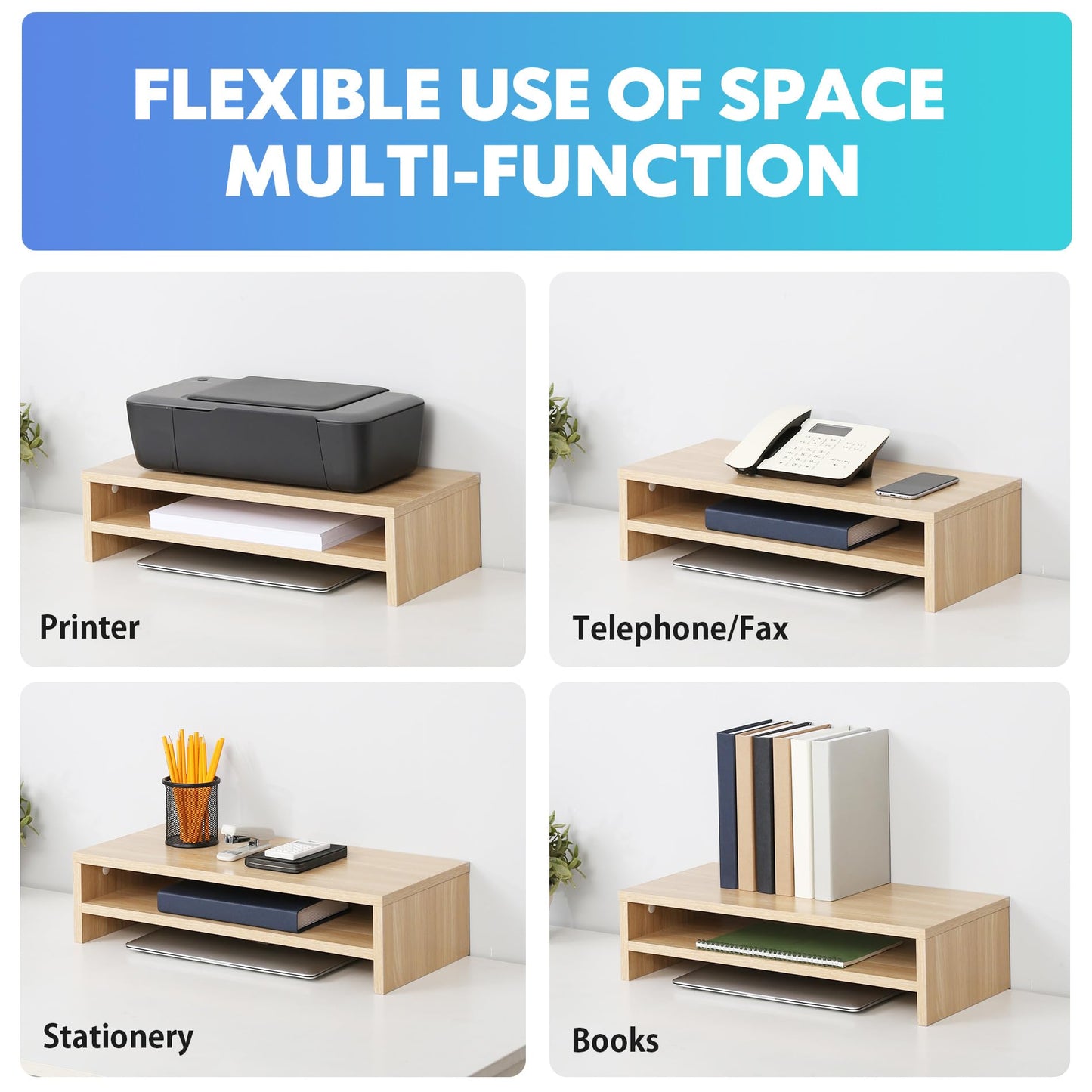 FITUEYES Monitor Stand - 2 Tier Computer Monitor Riser with 21.3 Inch Shelf, Wood Desktop Stand for Laptop Computer Screen, Desk Organization, Office Supplies