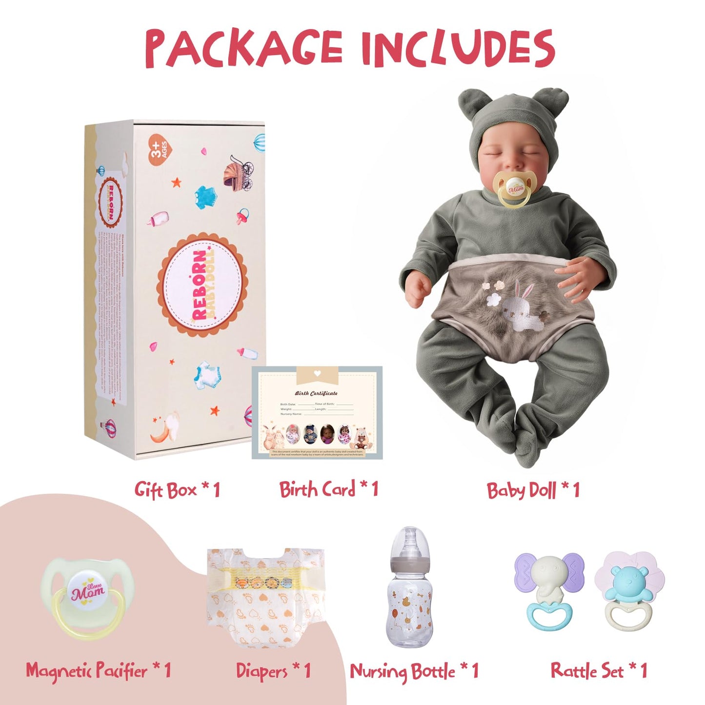 JIZHI Lifelike Reborn Baby Dolls Boy - 17-Inch Soft Body Realistic-Newborn Full Body Vinyl Real Life Baby Dolls with Toy Accessories for Kids Age 3 4 5 6 7 +