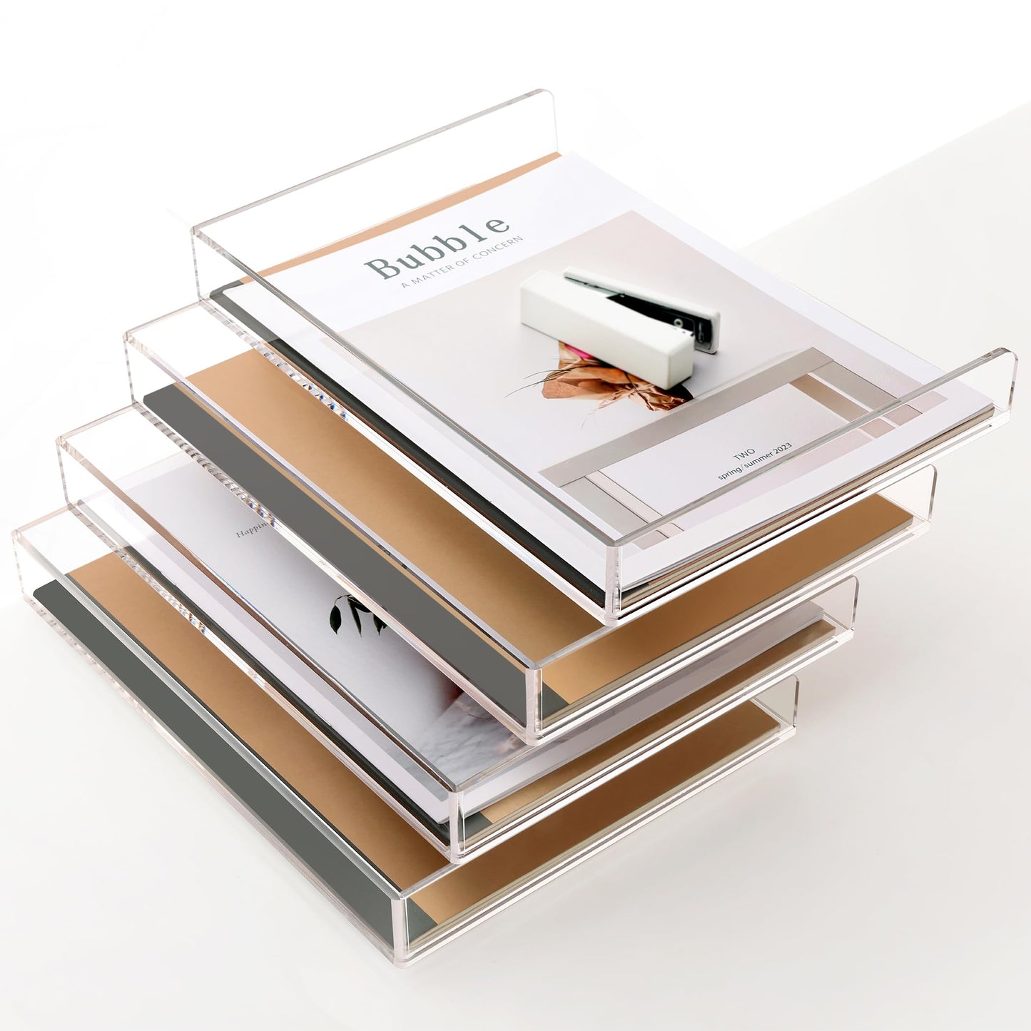SANRUI 4 Tier Clear Desk Paper Letter Organizer Trays, A4 Stackable File Document Tray, Acrylic Desk Organizers and Accessories Sorter, Workspace Office Supplies Organizers,12.4inx8.86inx6.64in