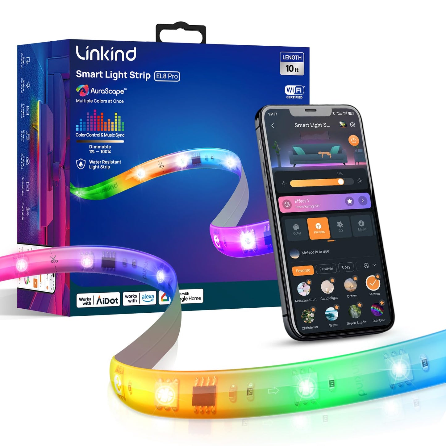 Linkind 10ft Smart LED Strip Lights - AuraScape Segmented Color Changing WiFi Light Strip - Compatible with Alexa & Google Home - DIY Dynamic Lighting for Bedroom, Living Room, Gaming Setup & Kitchen
