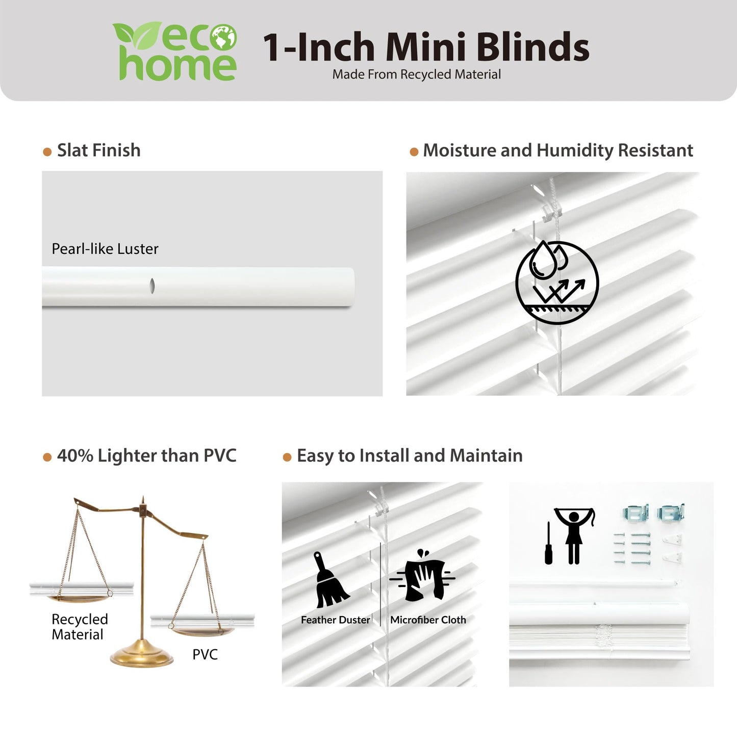 DEZ FURNISHINGS Cordless 1" Mini Blind with Flexible Slats, 48" W x 64" H, Pearl White