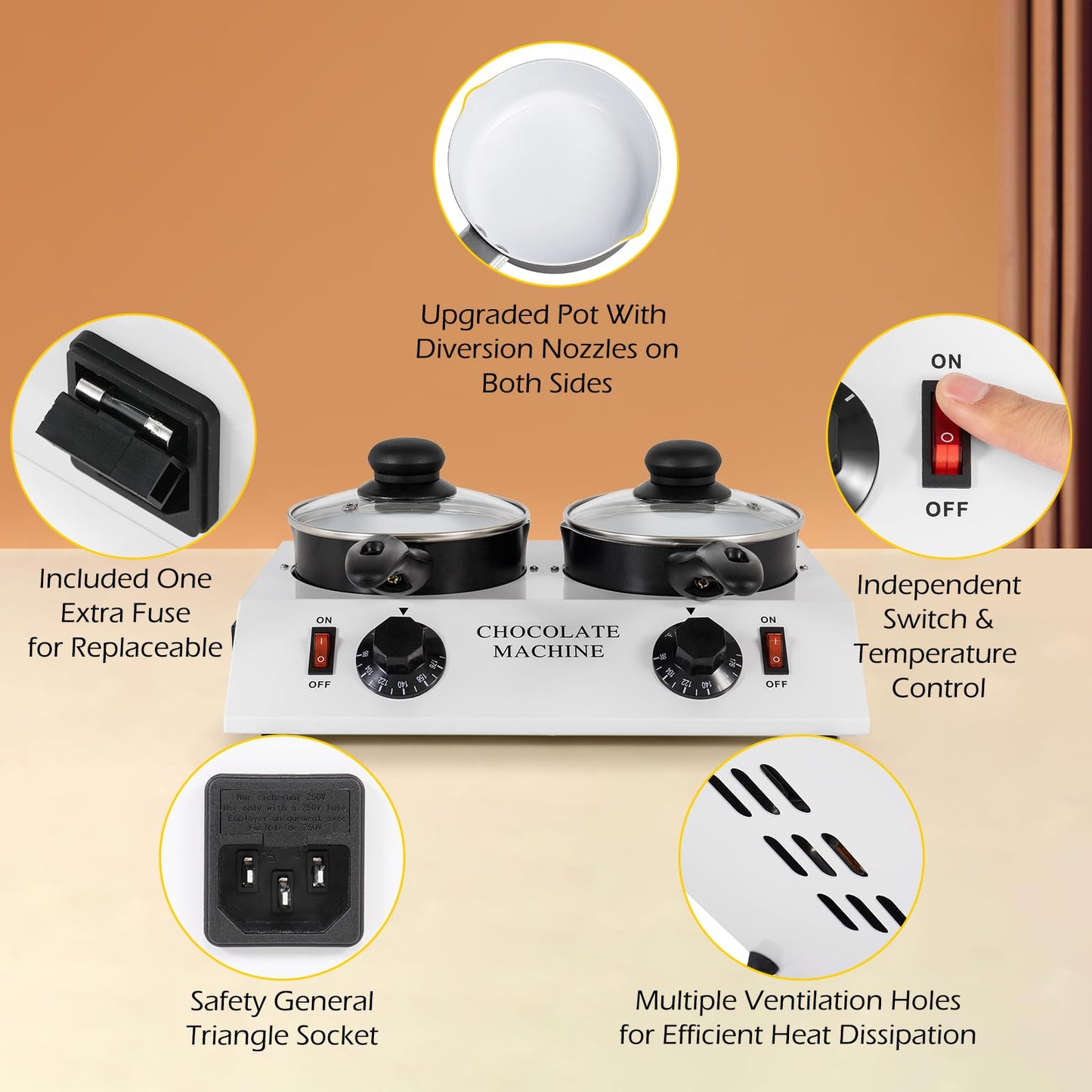 Dyna-Living Chocolate Melting Pot Dual Chocolate Tempering Machine for Melting Chocolate, 80W Chocolate Melting Machine Electric Chocolate Melter Pot for Home, Chocolate Fondue Pot for Chocolate Melt