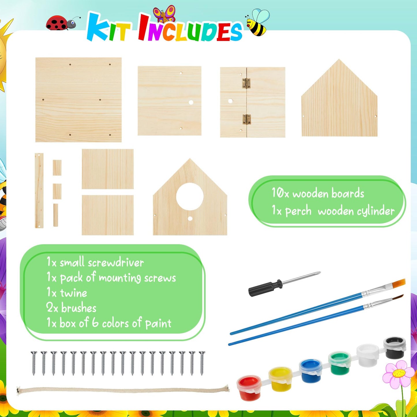 Liliful Wooden DIY Birdhouse Kit for Adults Unfinished Wooden Bird Houses with Paints and Paintbrushes Spring Summer Arts and Craft Gifts Kit for Boy or Girl Classroom Birthday Activity(4 Set)