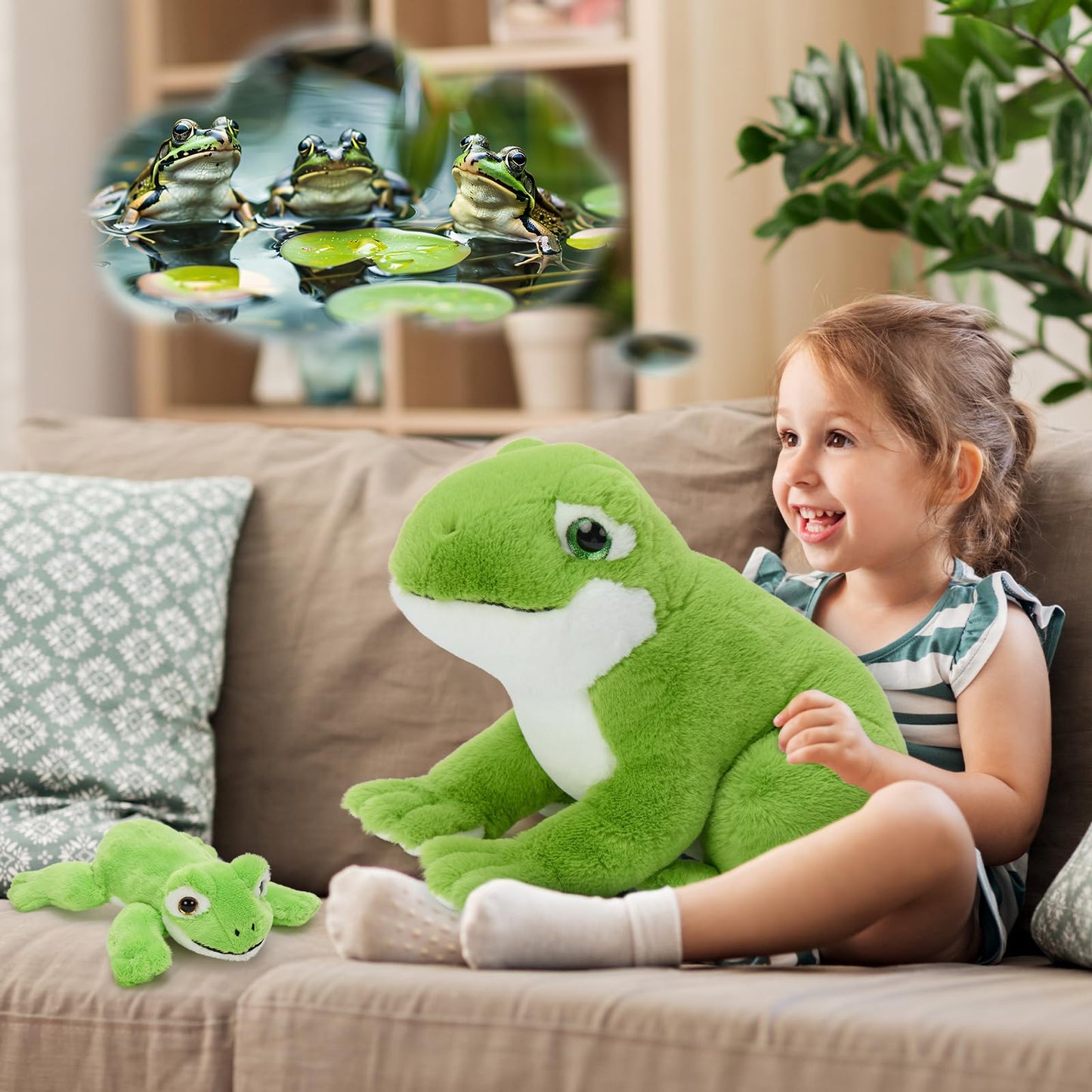 MorisMos Plush Frog and Baby (1 Mommy + 3 Baby) 15.7" Green Frog Plush Set Ultra Soft Cuddly Birthday & Christmas Toddler Kids Boys Girls