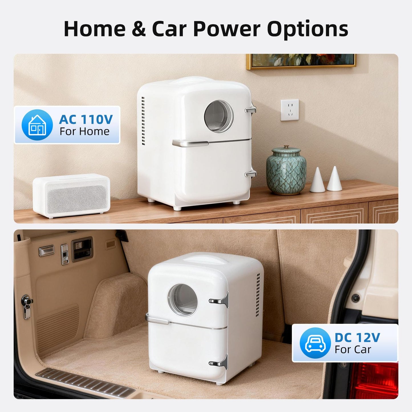 Antarctic Star Mini Fridge, 4L Capacity/6 Cans Portable Cooler and Warmer Compact Refrigerator, for Bedroom,Car,Office and Dorm, Small Cooler and Warmer for Cosmetics, Beverage and Food, White