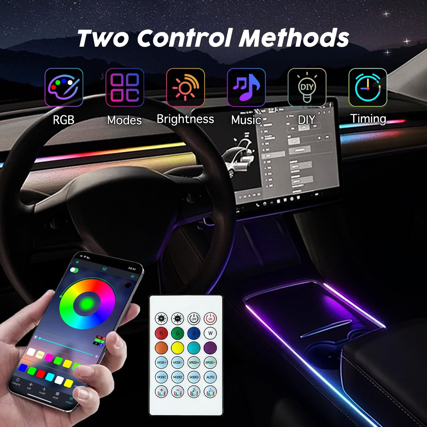 SAMGCHI Interior Car LED Lights, RGB Dream Color Acrylic LED Lights for Car, Ambient Lighting Kits with Wireless APP and RF Remote Control, Music Sync Dynamic Chasing (10 in 1)