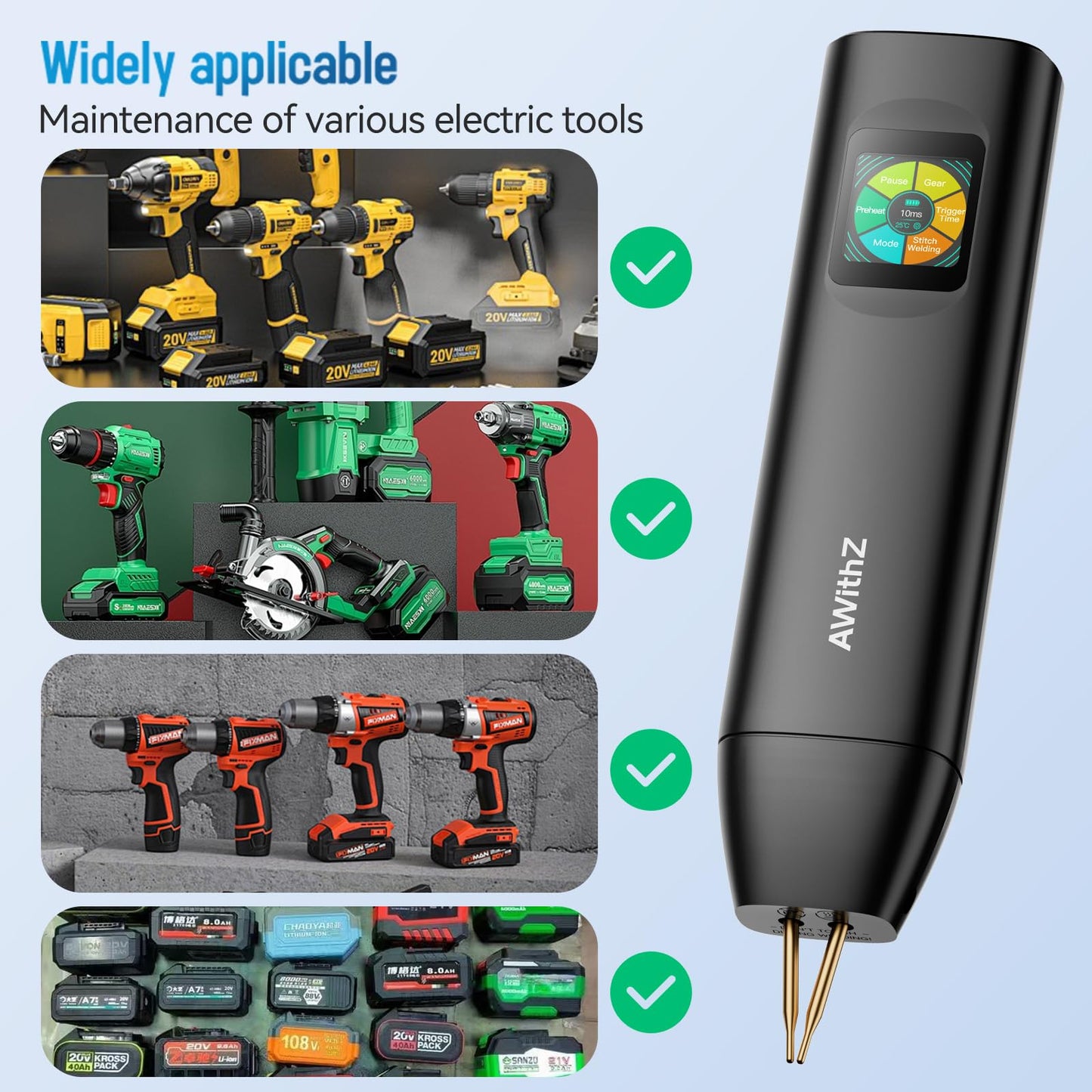 AWithZ H5 Upgraded 0.1-0.3mm Battery Spot Welder with Dual Pulse Output, 5000mAh 0.2mm Pure Nickel, 7-Language UI 99 Adjustable Levels Portable Spot welder for Making DIY Battery Packs