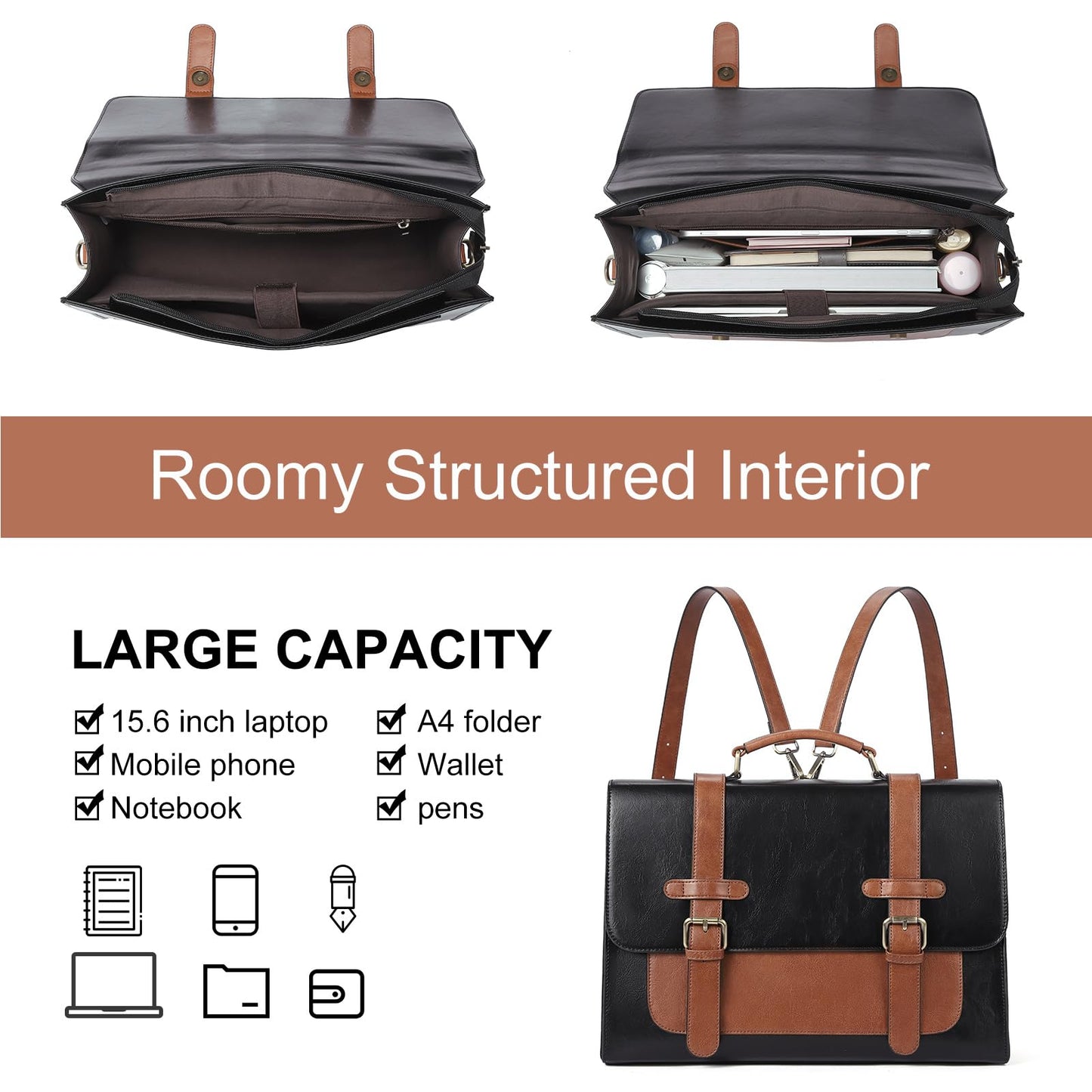 CLUCI Briefcase for Women Leather Laptop 15.6 Inch Business Ladies Work Computer Tote Bags Brown