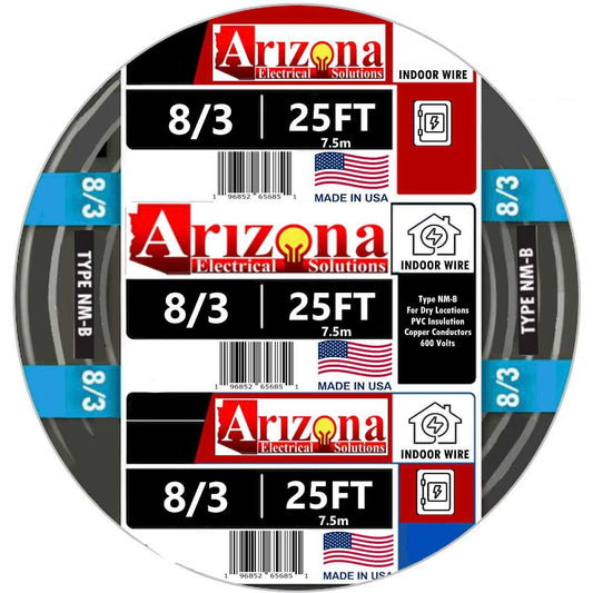 8/3 Type NM-B Copper. #8 AWG, 3 Conductor with Ground. Insulated Jacket Black (25 FEET)