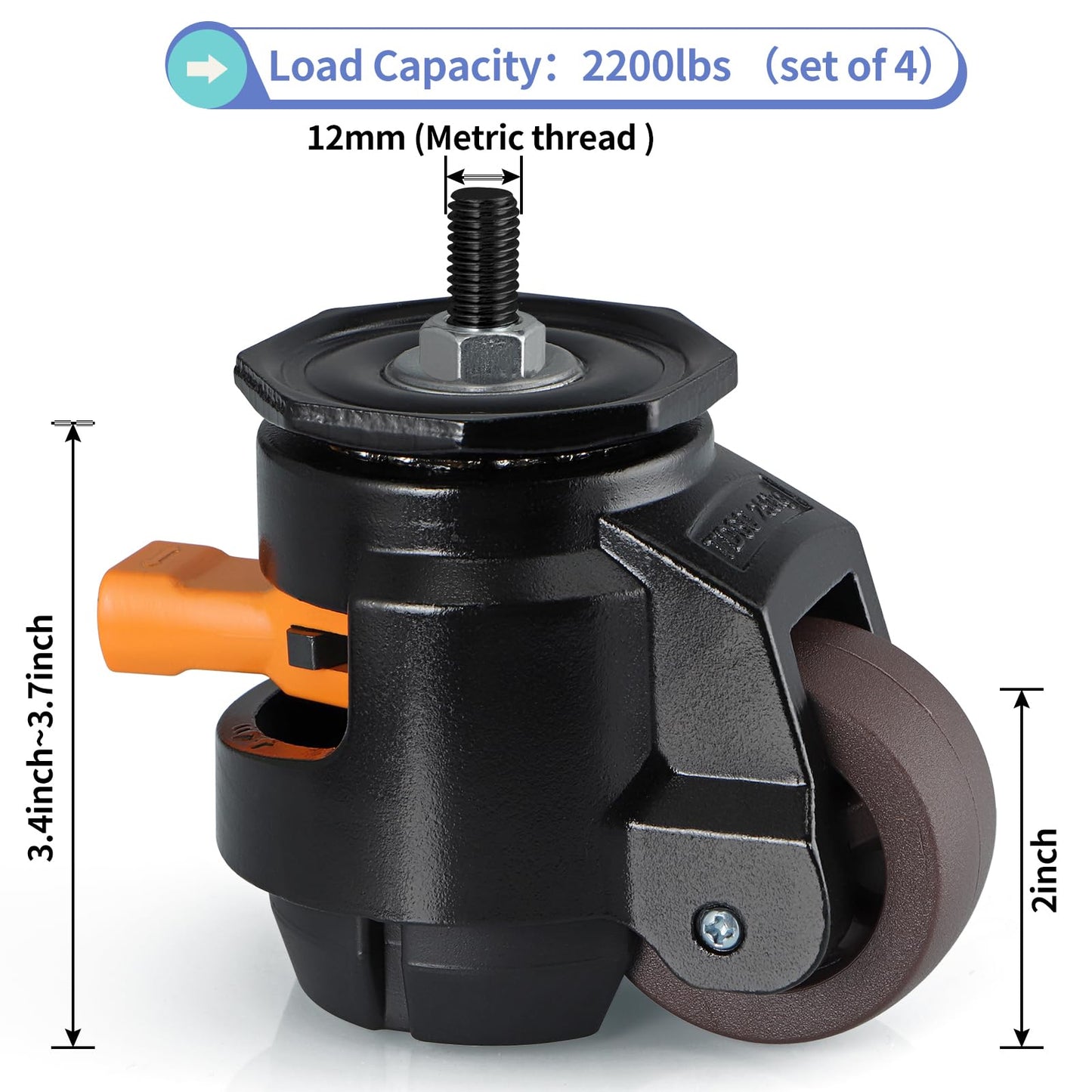 MOLIGOU Leveling Stem Casters, Retractable Leveling Casters with Ratchet Handle, Heavy Duty Workbench Casters, Total Load Capacity 2200 Lbs, 4 Pack
