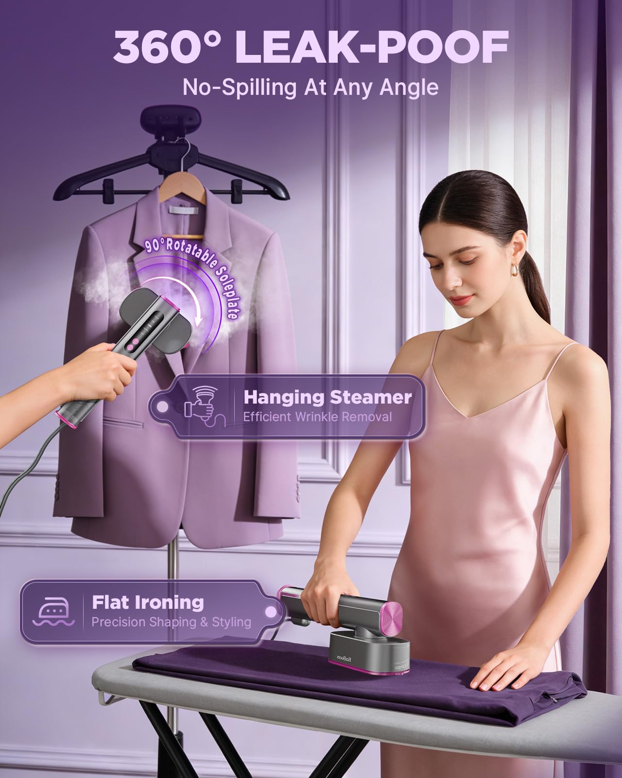 Clothes Steamer Handheld, 2-in-1 Steamer & Iron for Clothes, 100-240V 15s Heat-Up Travel Steamer for Clothes, Portable Handheld Garment Steamer,Large Heat Panel,Quick Wrinkle Removal for Global Europe