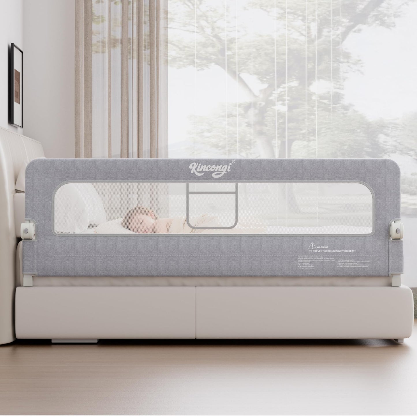Kincongi Bed Rail for Toddlers, 71 Inch Swing Down Toddler Bed Rails with Wider U-Shape Base, Breathable Baby Bed Rail Guard for King, Queen, Full, Twin Bed Rail for Baby
