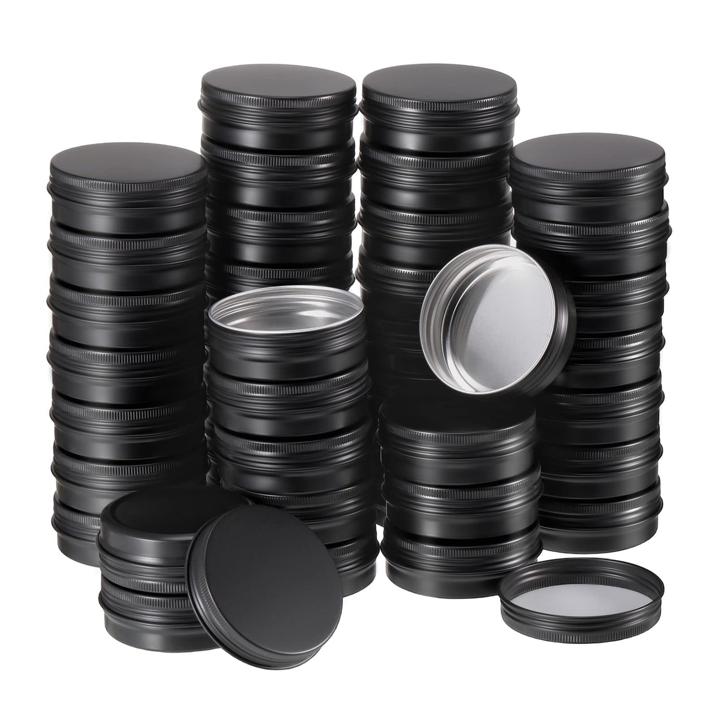 96 Pcs 2 oz Aluminum Tin Jars Containers Metal Leak Proof Cosmetic Tin Jars Containers Round Screw Lids Lip Balm Black Can Empty Refillable Cosmetic DIY Storage(Black)