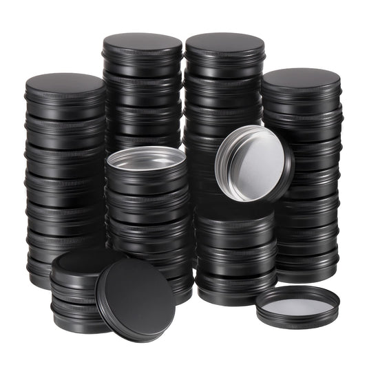 96 Pcs 2 oz Aluminum Tin Jars Containers Metal Leak Proof Cosmetic Tin Jars Containers Round Screw Lids Lip Balm Black Can Empty Refillable Cosmetic DIY Storage(Black)