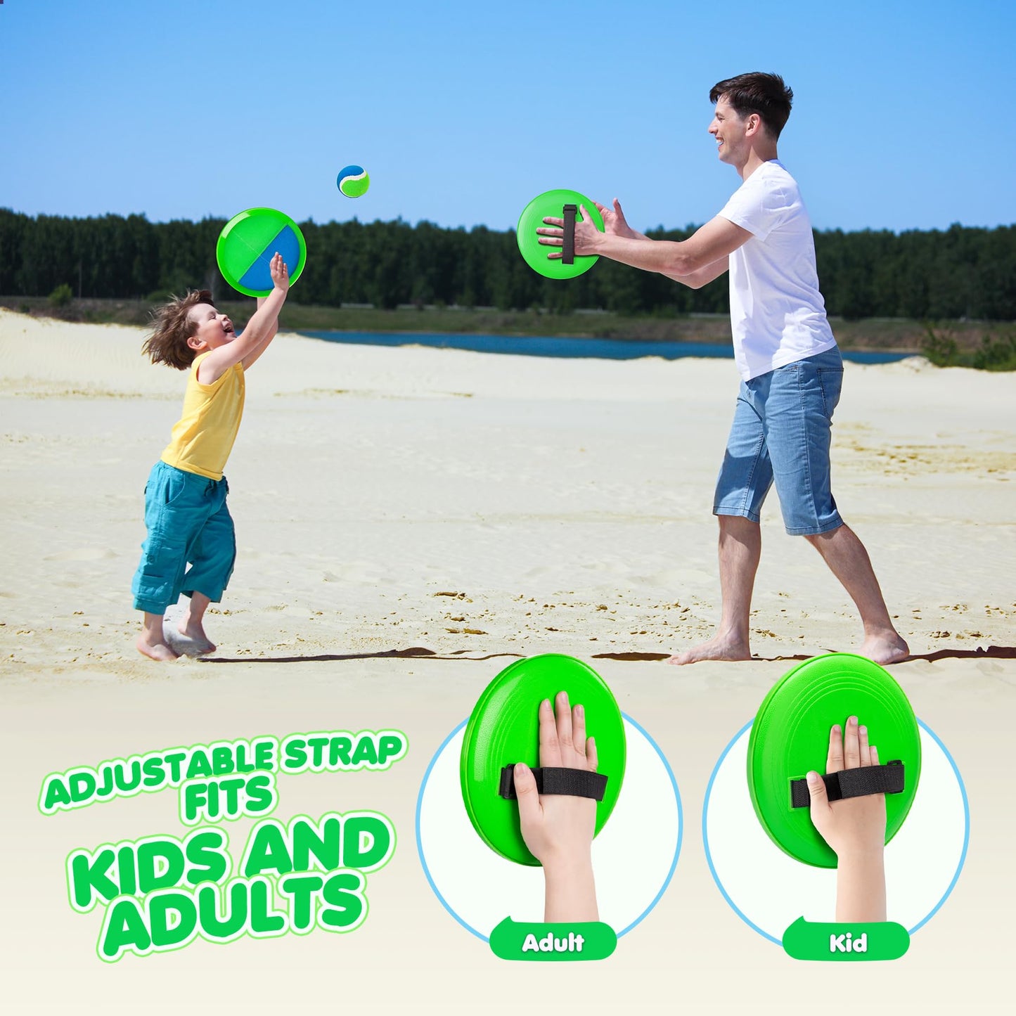 Toss and Catch Ball Set 4 Pack for Toddlers, Kids and Adults - Classic Kids Toys Outdoor Indoor - Sturdy & Water-Resistant, Great for Beach, Pool and Backyard - Ideal Gift for Boys Girls(Blue-Green)