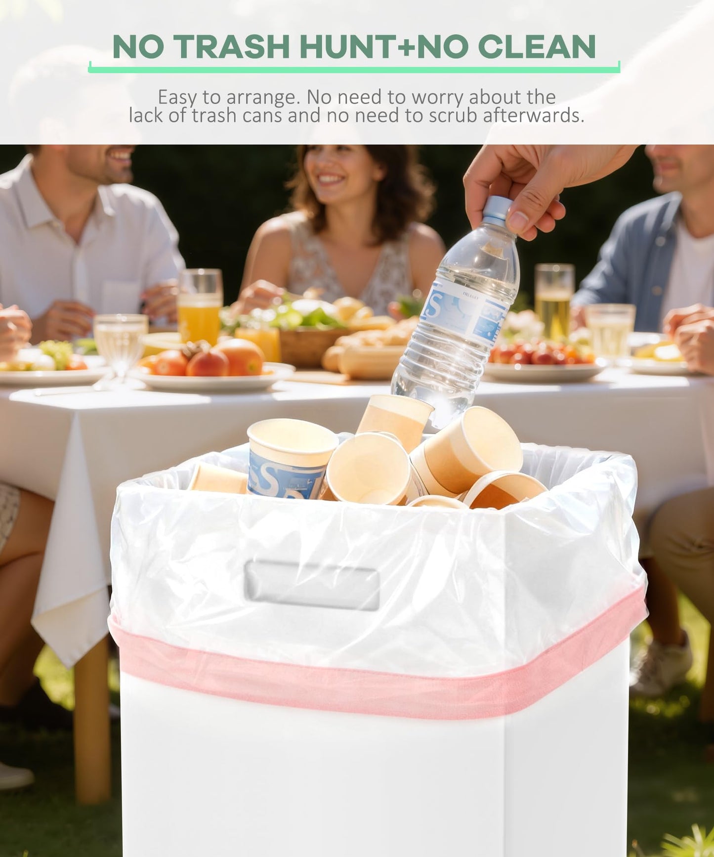 4 Pack Corrugated Cardboard Disposable Trash Cans for Parties, 40 Gallon Collapsible Garbage Cans with Handle, Thick Foldable Bins for Party Events Camping Beach(18" L x 18" W x 30" H), White