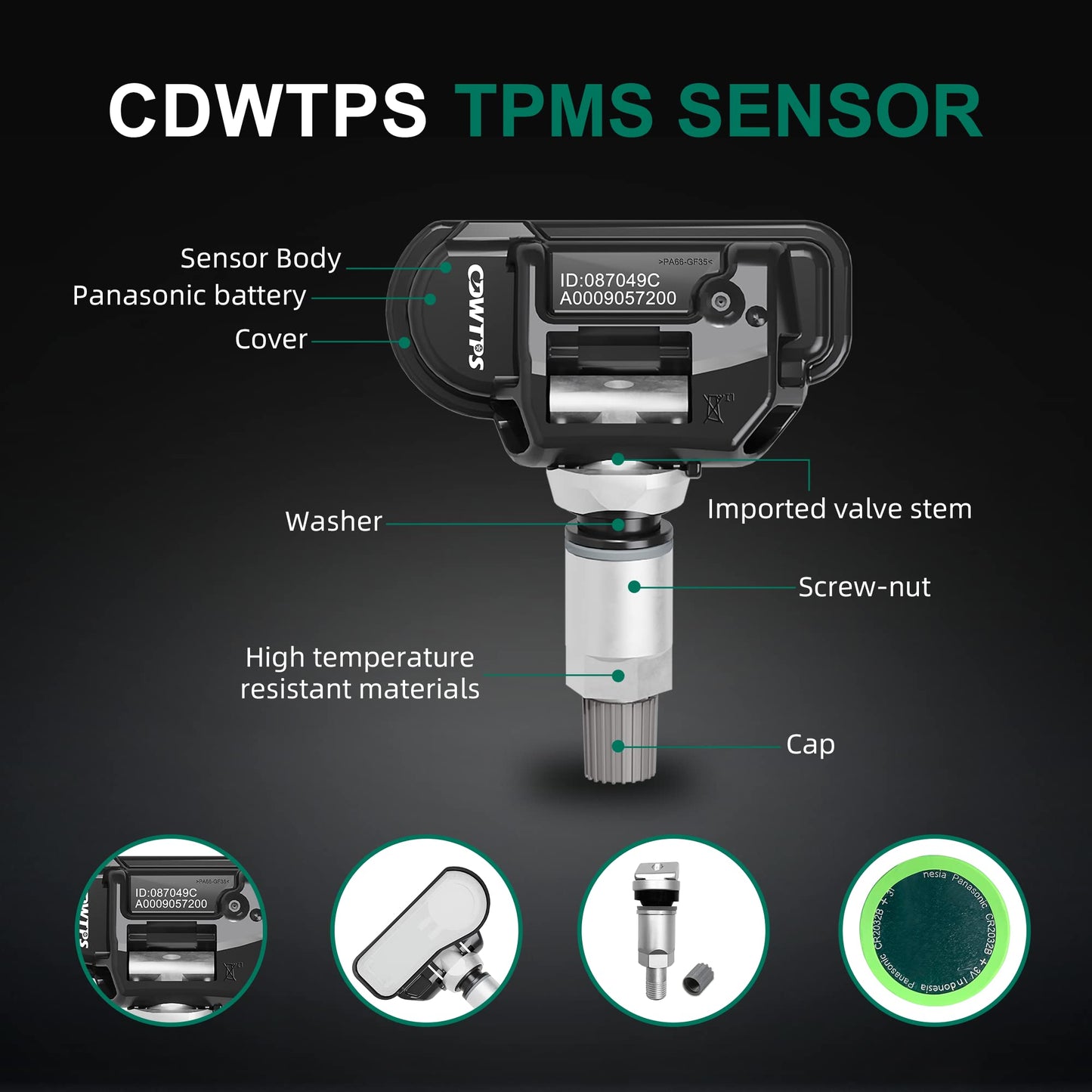 CDWTPS TPMS Sensor,433MHZ Tire Pressure Monitor System 4-Pack for Mercedes Replaces#A0009050030 A0009053907 A0009054204…