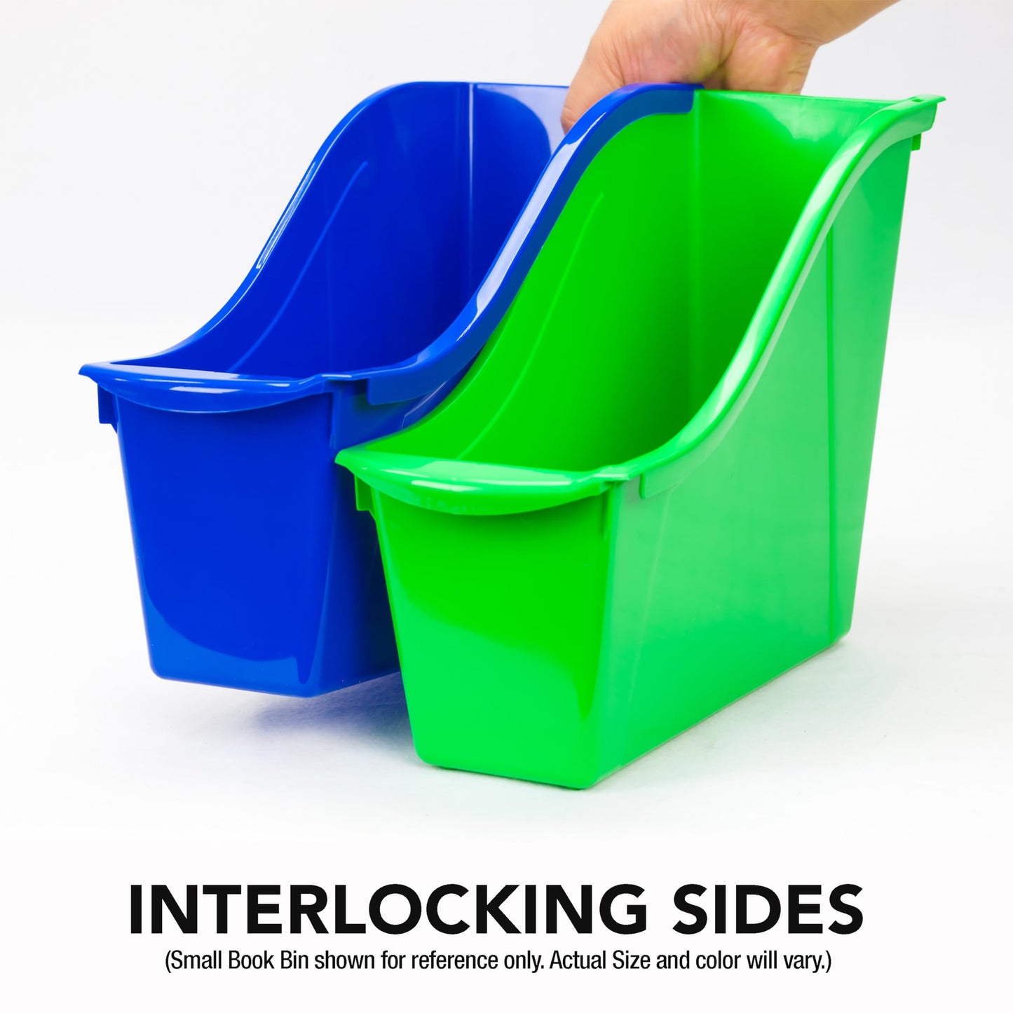 Storex Large Book Bin, Interlocking Plastic Organizer for Home, Office and Classroom, Green, 6-Pack (71104A06C)