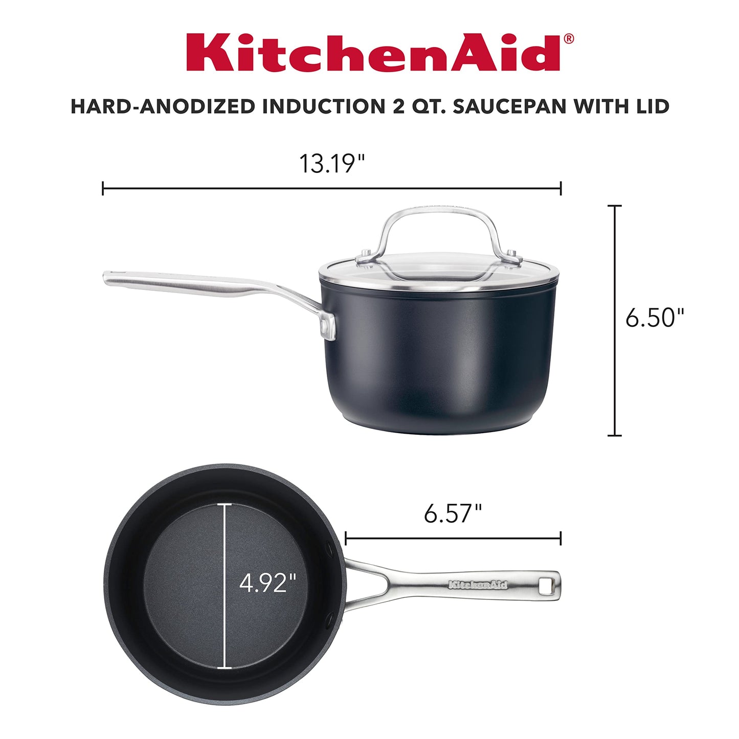 KitchenAid Hard-Anodized Induction Nonstick Sauce Pan with Lid, 2-Quart Kitchen Cookware, Matte Black