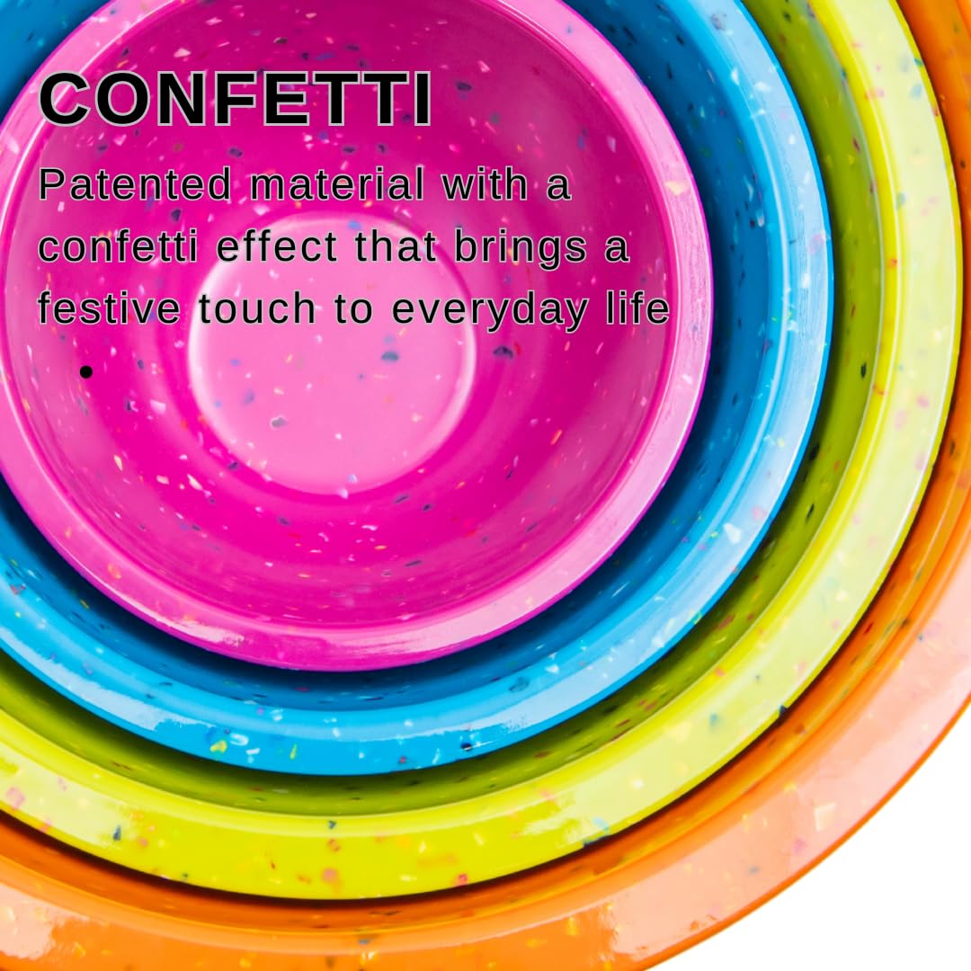 bzyoo Confetti Nesting Mixing Bowls Set - 4-Piece Colorful Kitchen Bowls (18oz, 1.25QT, 2.5QT, 4QT) - BPA-Free, Dishwasher Safe, Space-Saving Design Vibrant Color