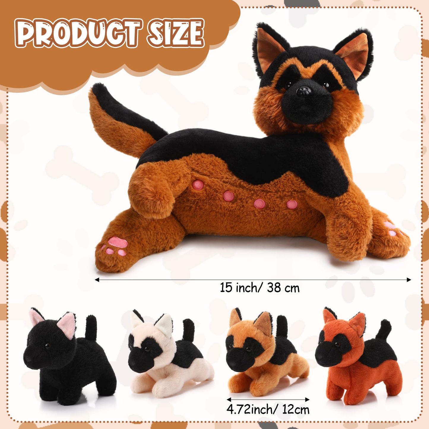 HyDren Nurturing German Shepherd Plush Toys Sets 15 Inch Soft Cuddly Nursing Mommy Dog Stuffed Animal with 4 Magnetic Stuffed Baby Puppies for Kids Birthday Holiday Party Favor Gifts Home Room Decors