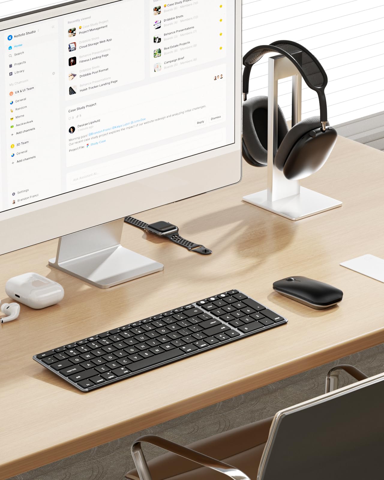 Wireless Bluetooth Keyboard and Mouse for Mac, Multi-Device Rechargeable Slim Keyboard and Mouse Stainless Steel Full Size, Compatible with MacBook Pro/Air, iPad, iMac - Space Gray